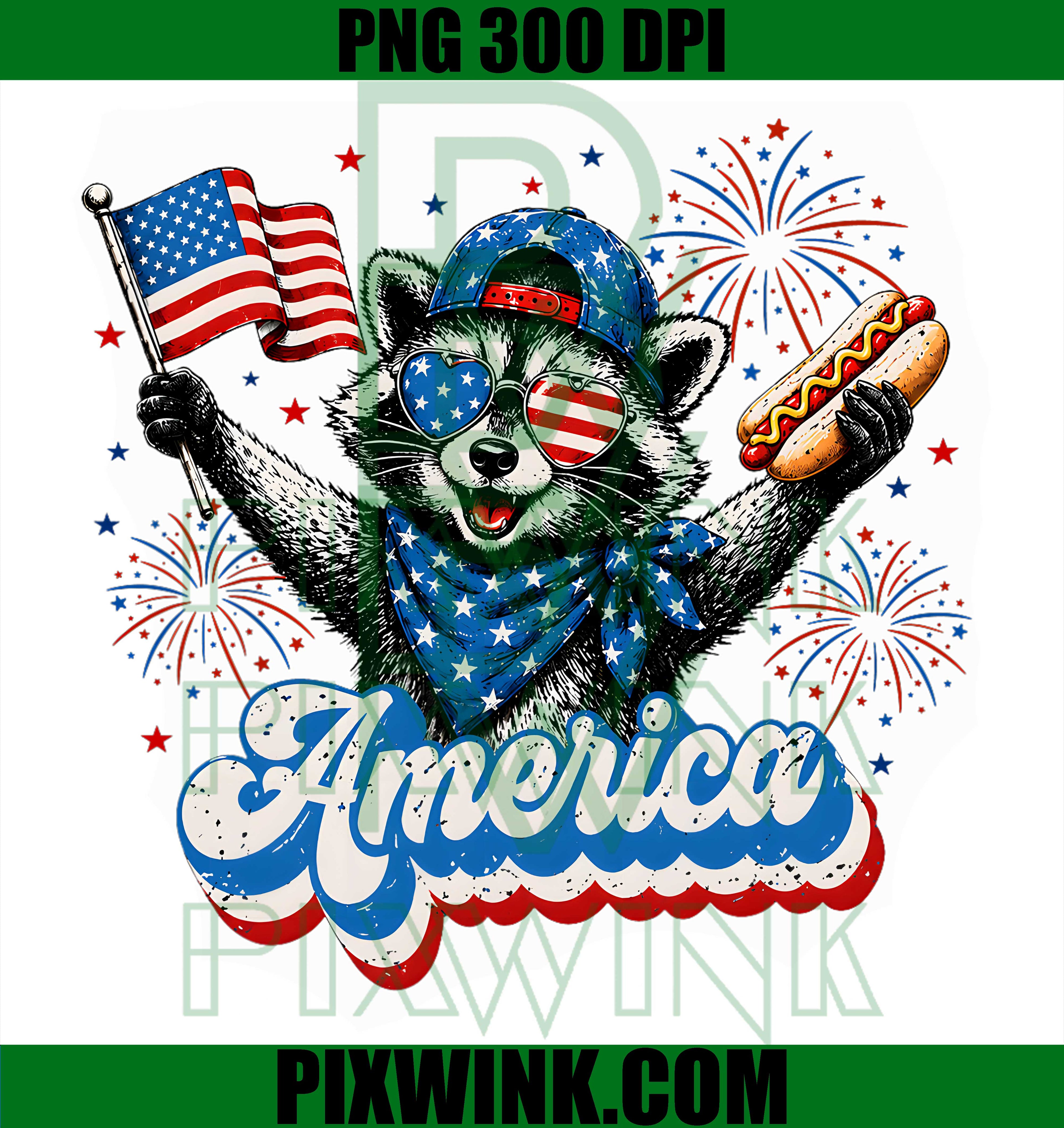 Raccoon Hot Dog Humor PNG, Patriotic USA Flag Lovers PNG