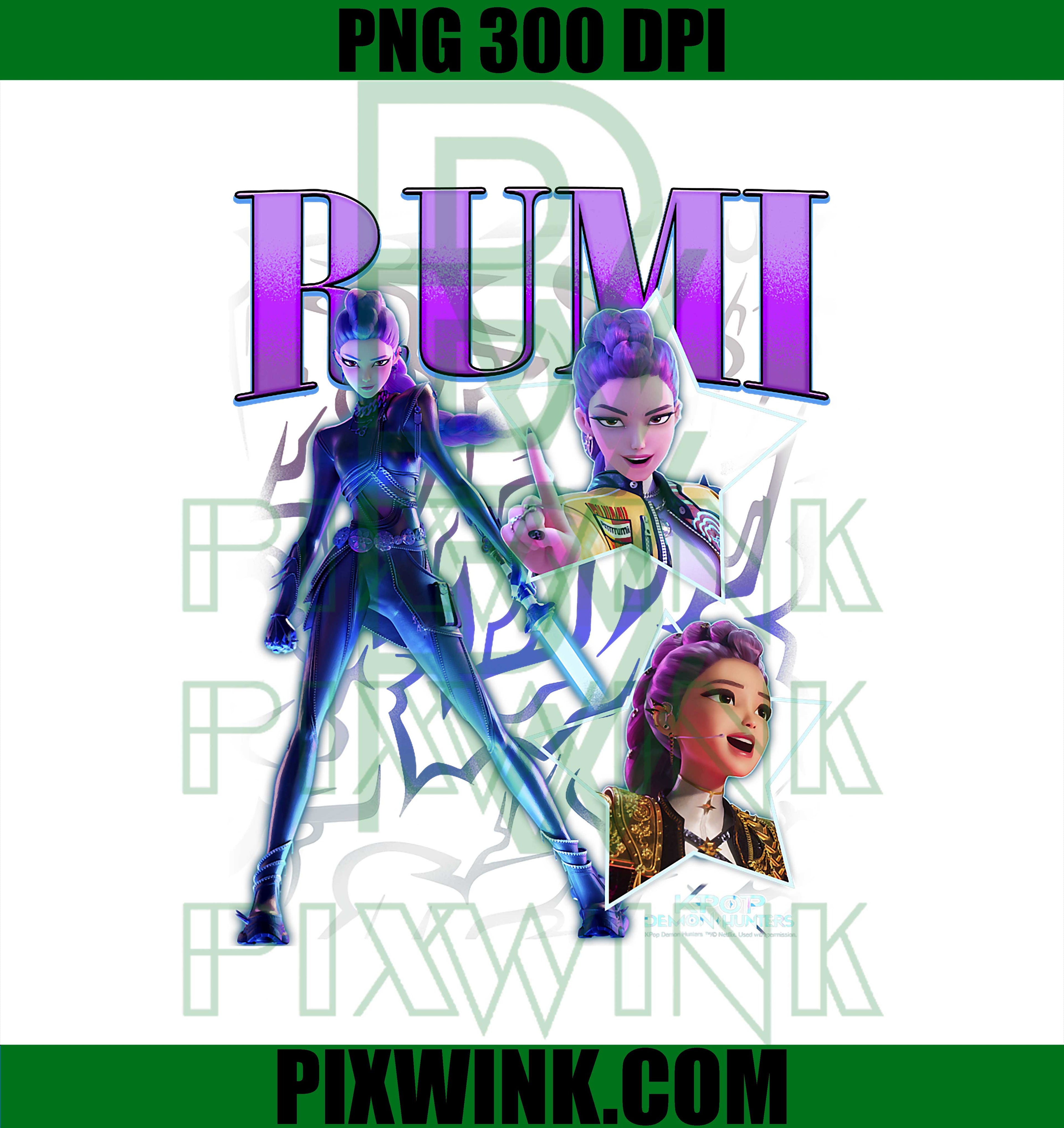 Kpop Demon Hunters Rumi Showcase Retro PNG, Neon Poster PNG