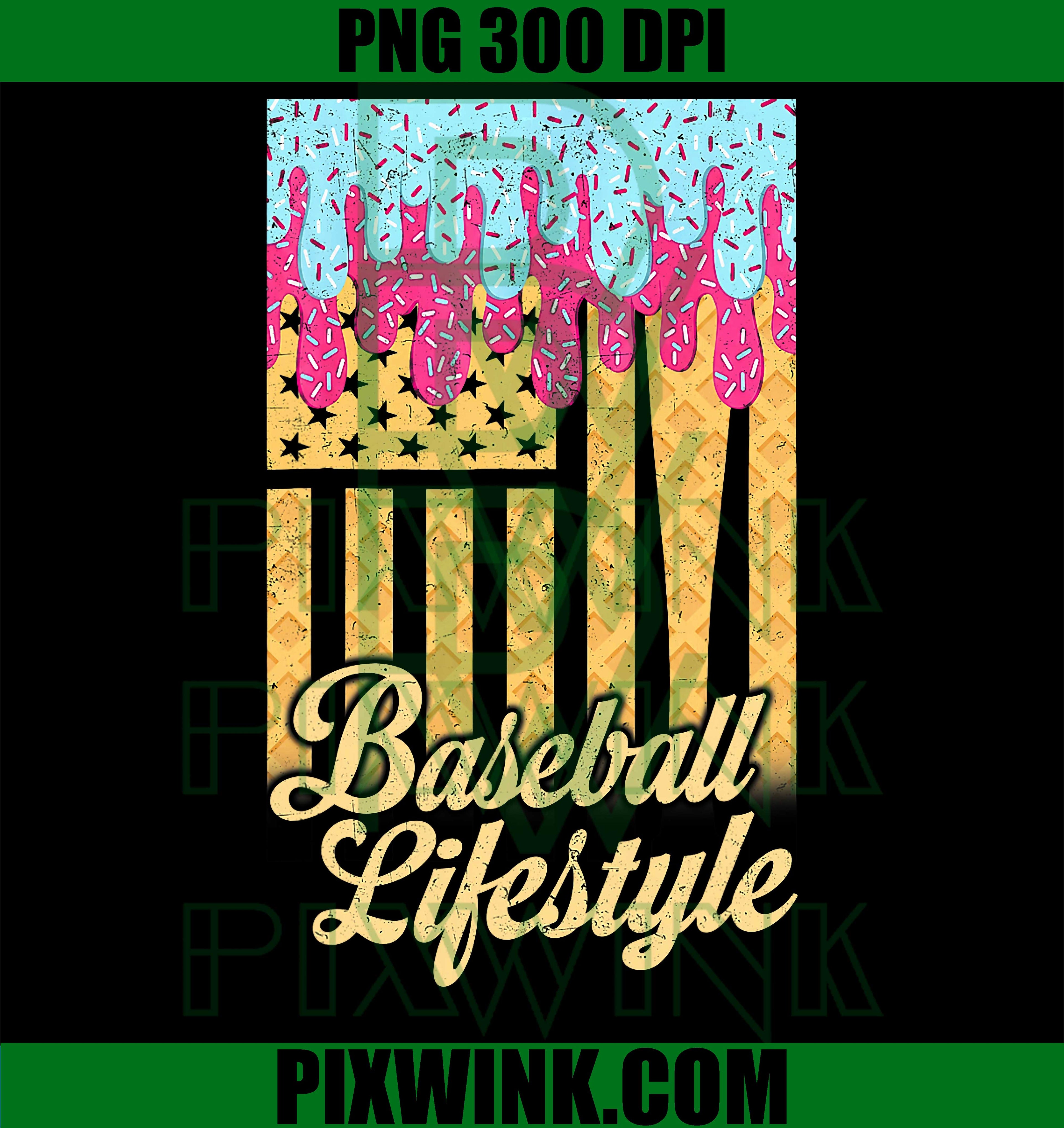 Baseball Lifestyle PNG, Ice Cream Drip USA Flag PNG