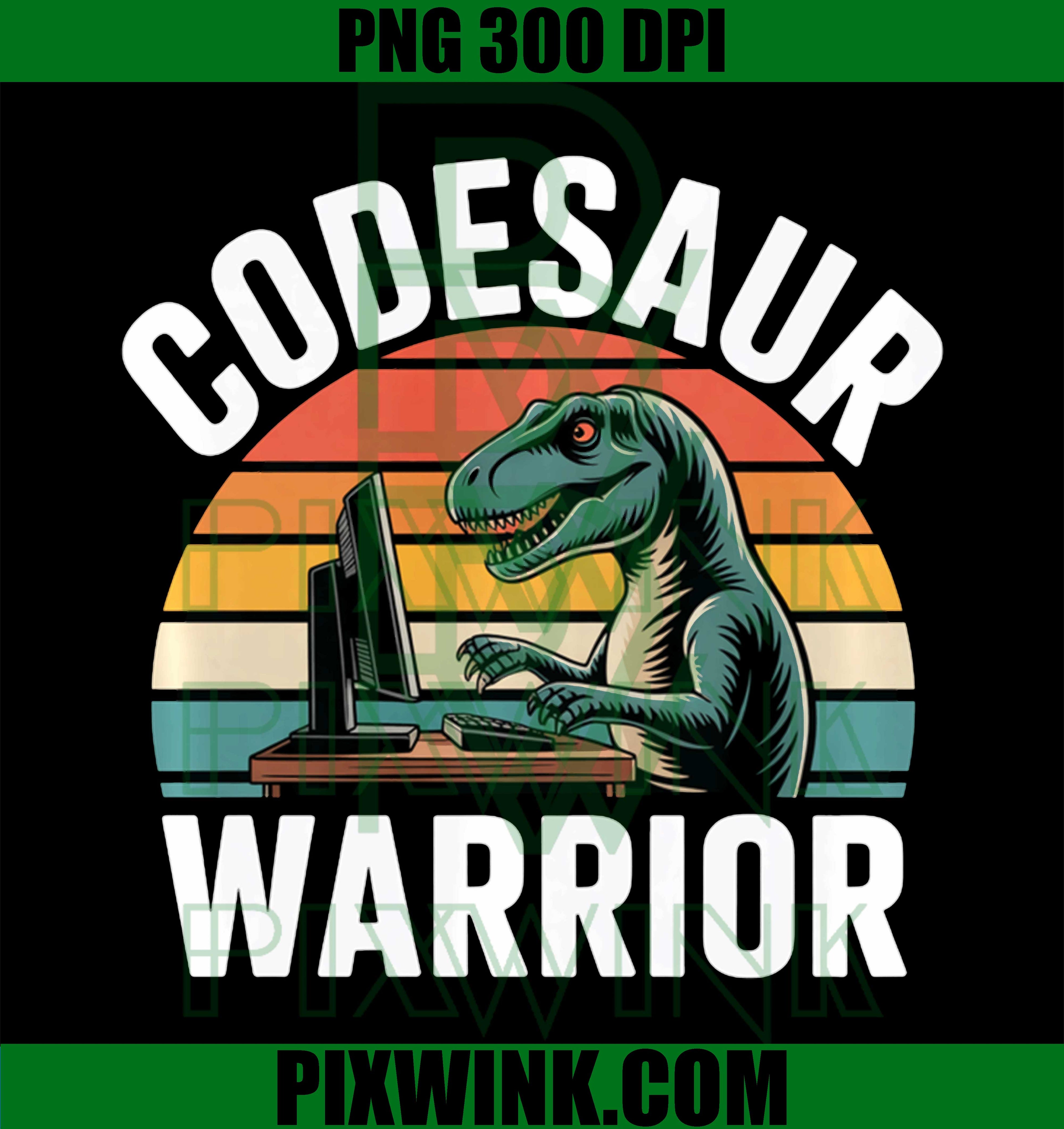 Codesaur Warrior Programmer Dinosaur Retro PNG