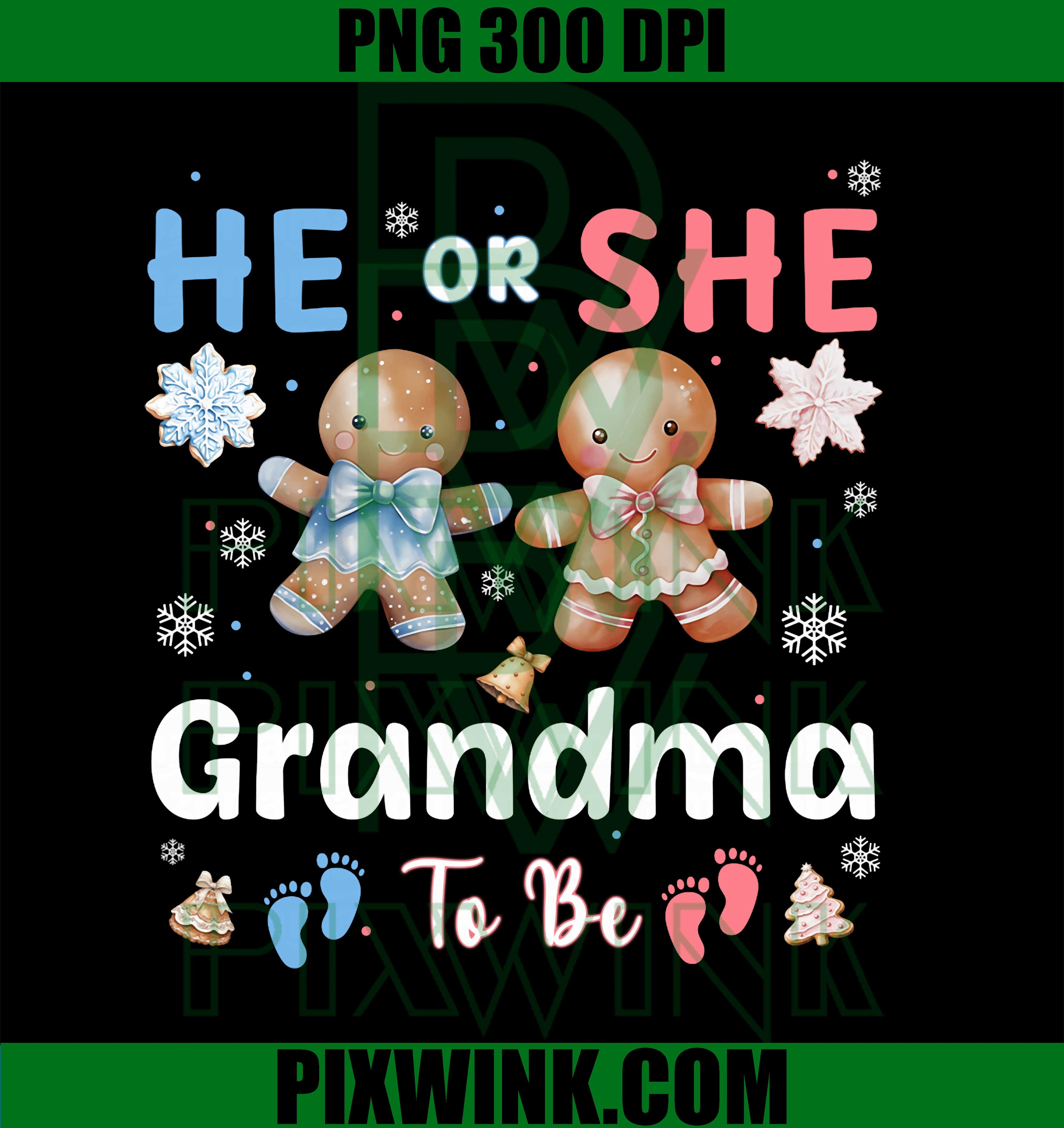 He or She Grandma To Be Christmas Gingerbread Gender Reveal PNG