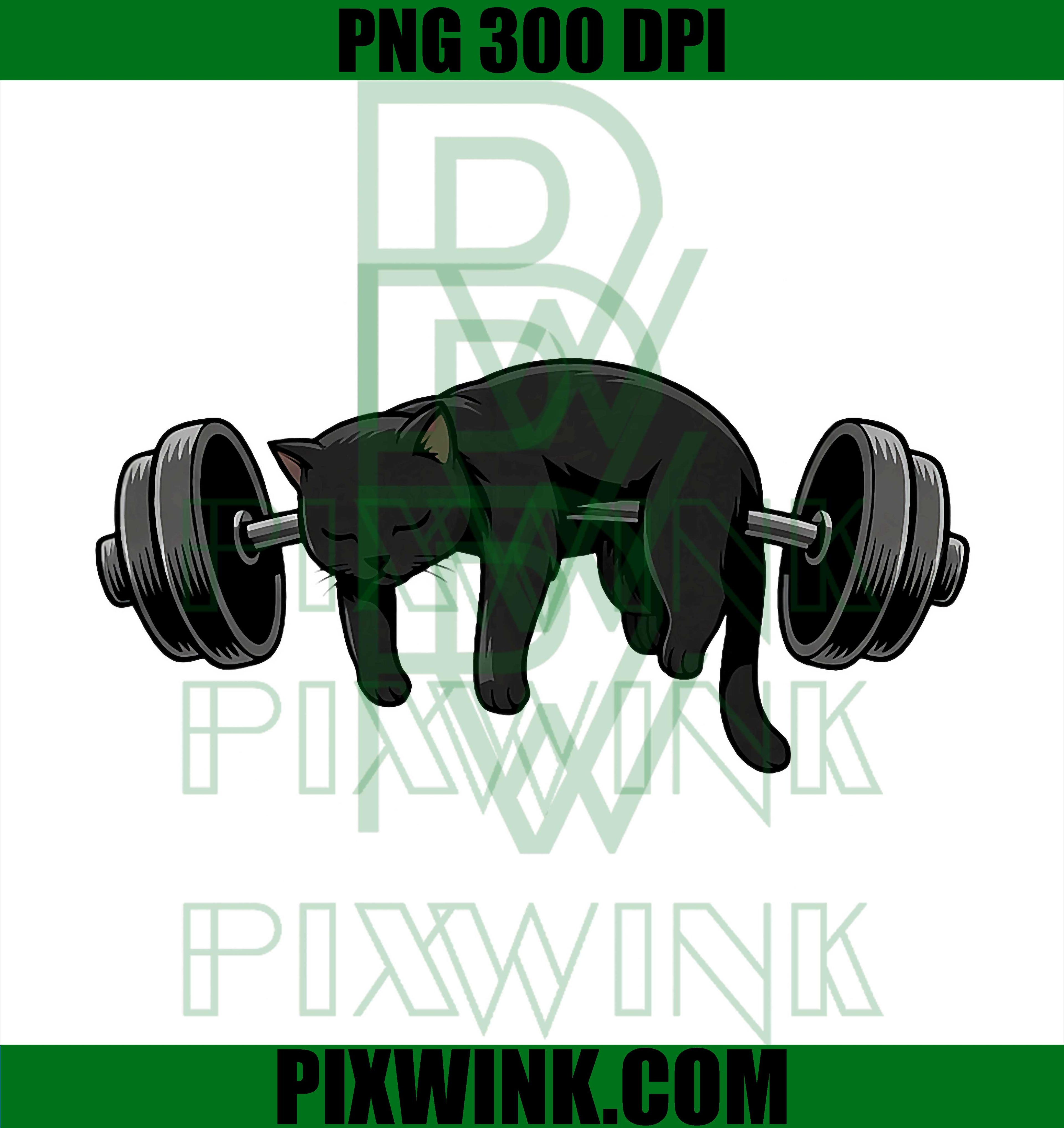Black Cat Sleeping On Barbell PNG, Funny Gym Cat Workout PNG