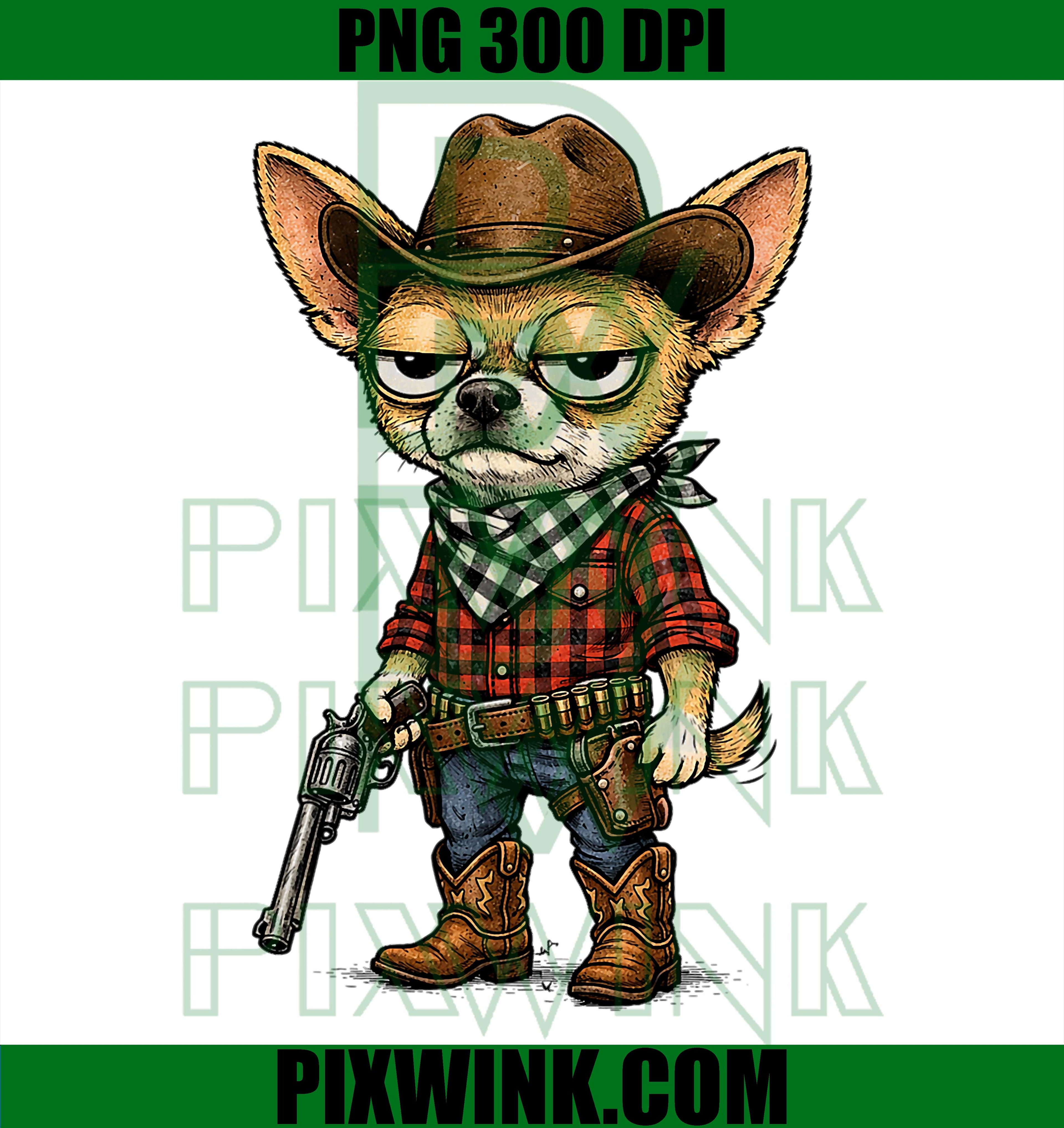 Vintage Cowboy Chihuahua Meme PNG, Funny Western Chihuahua Dog PNG