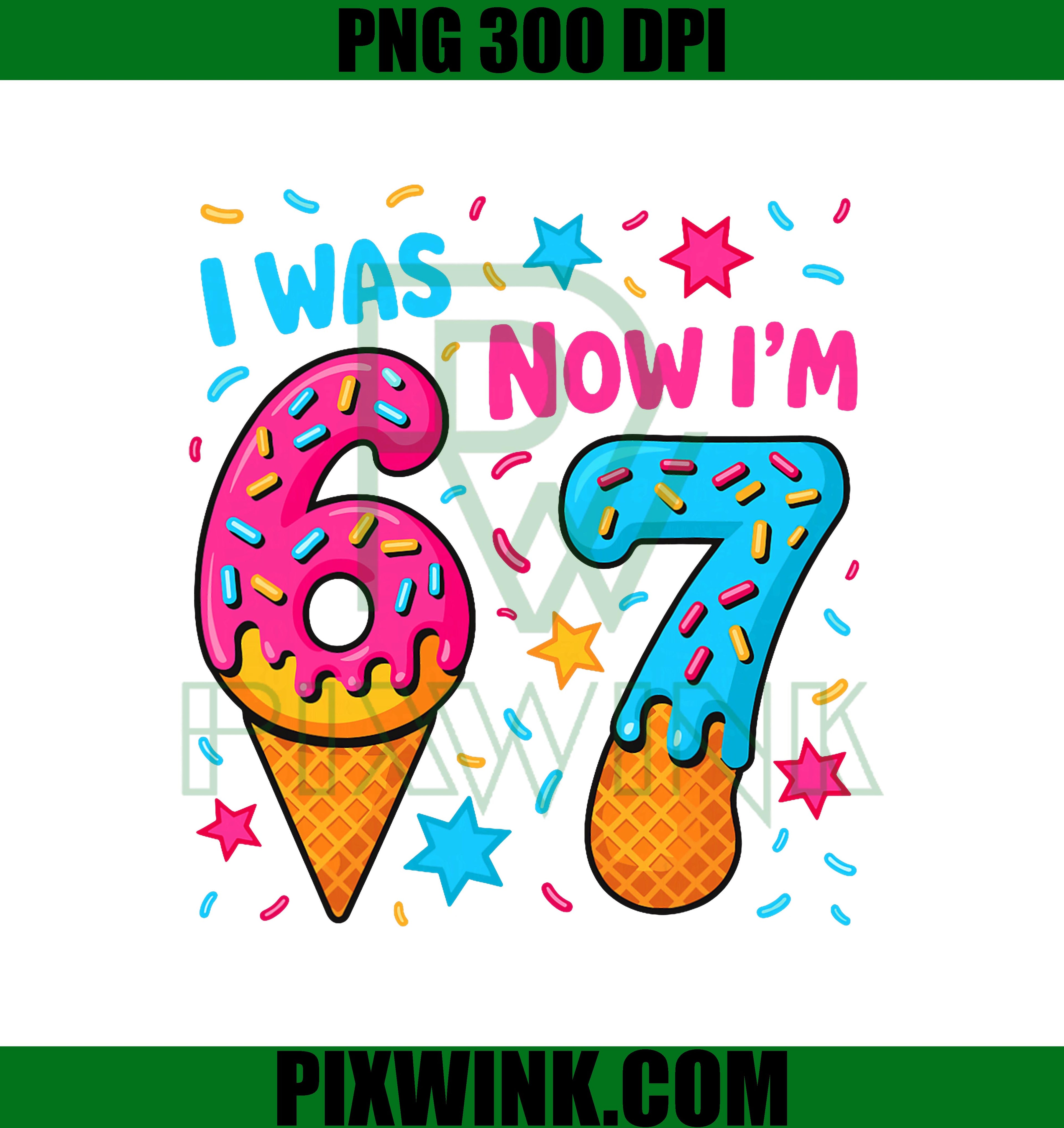 Ice Cream Birthday PNG, I Was 6 Now I’m 7, Colorful Sprinkles Cone Graphic PNG
