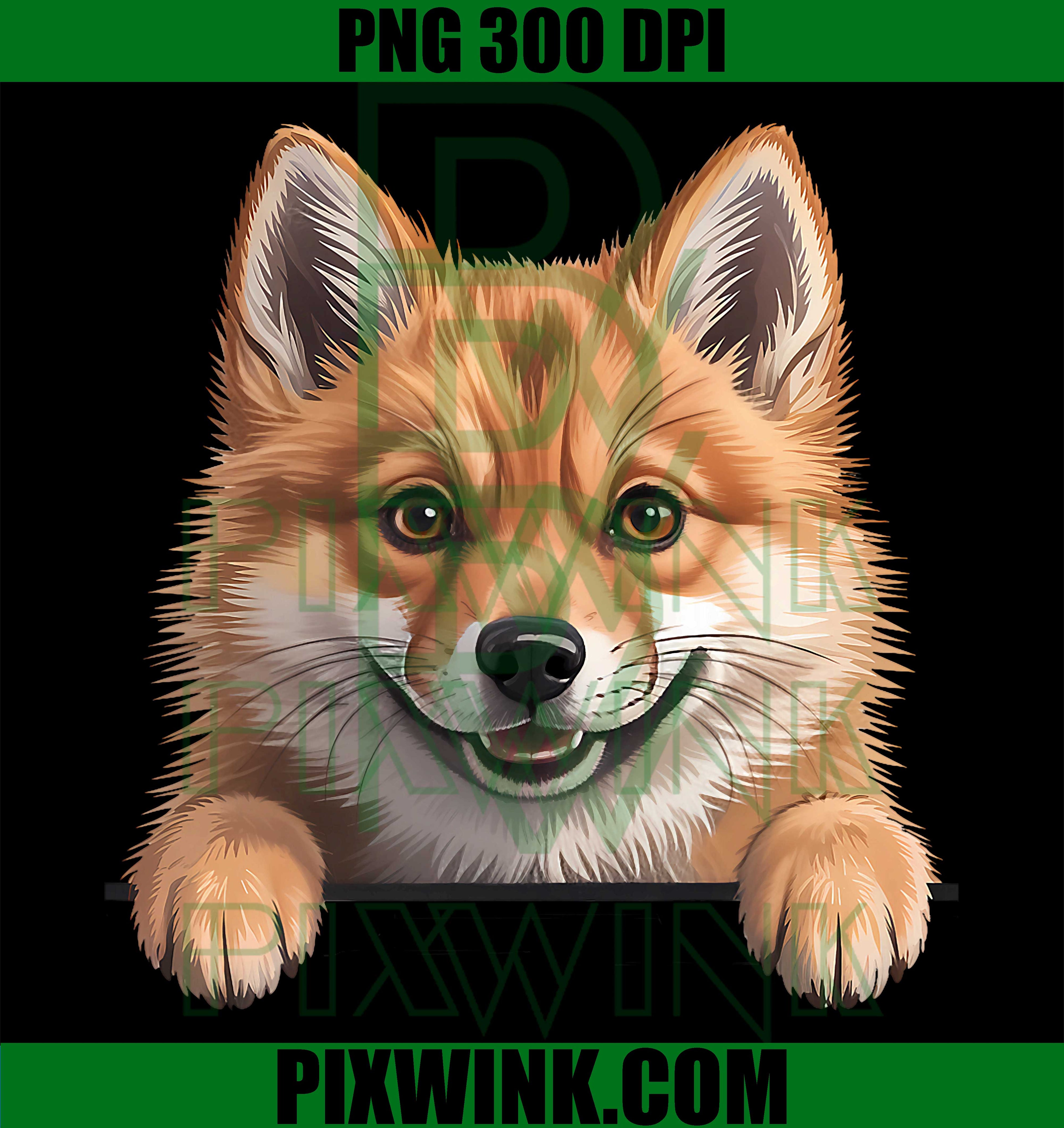 Finnish Spitz Peeking PNG, Funny Pocket Finkie PNG, Dog Lover Art PNG