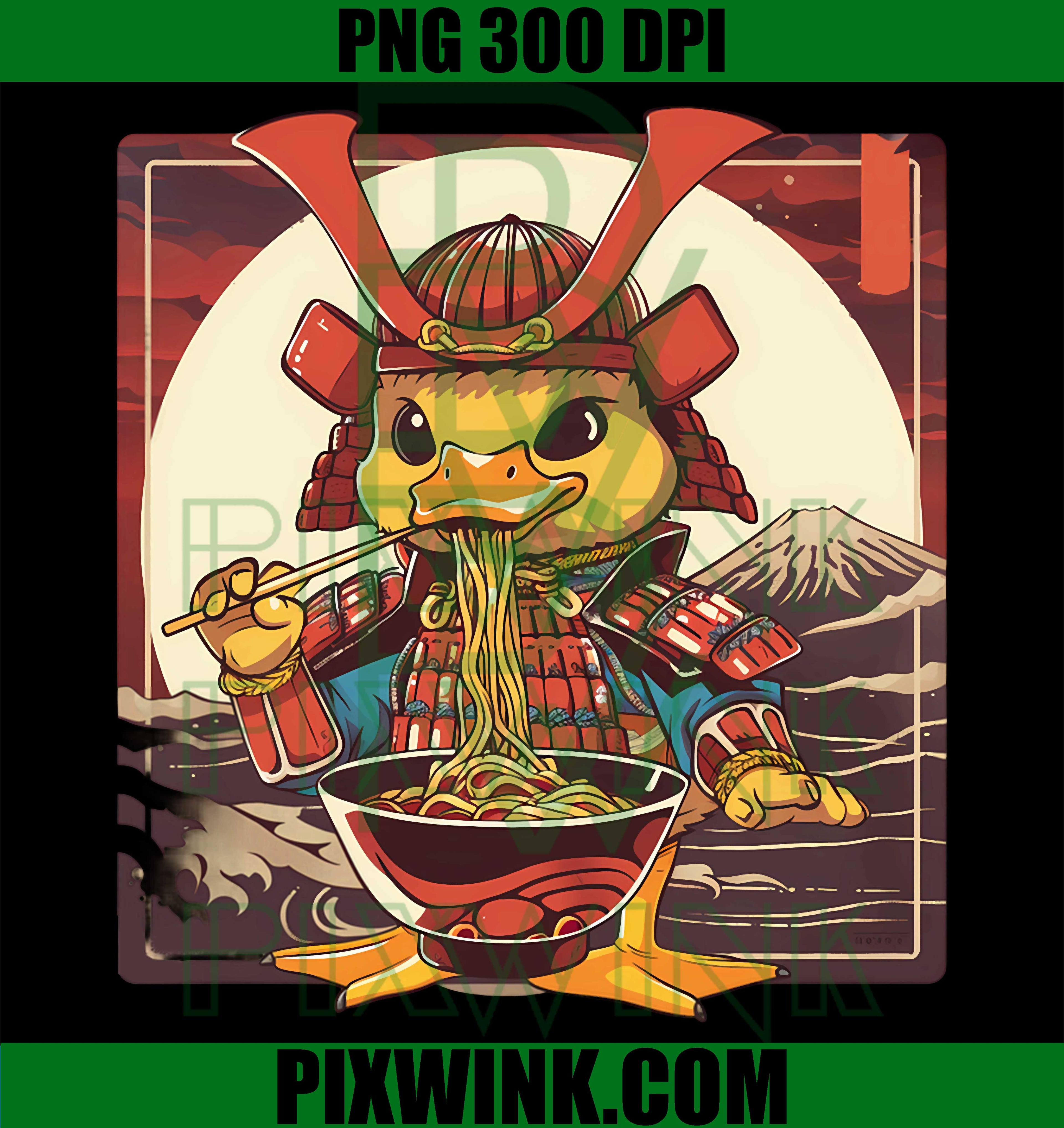 Duck Ramen Samurai Art PNG, Japanese Noodles Duck Design PNG
