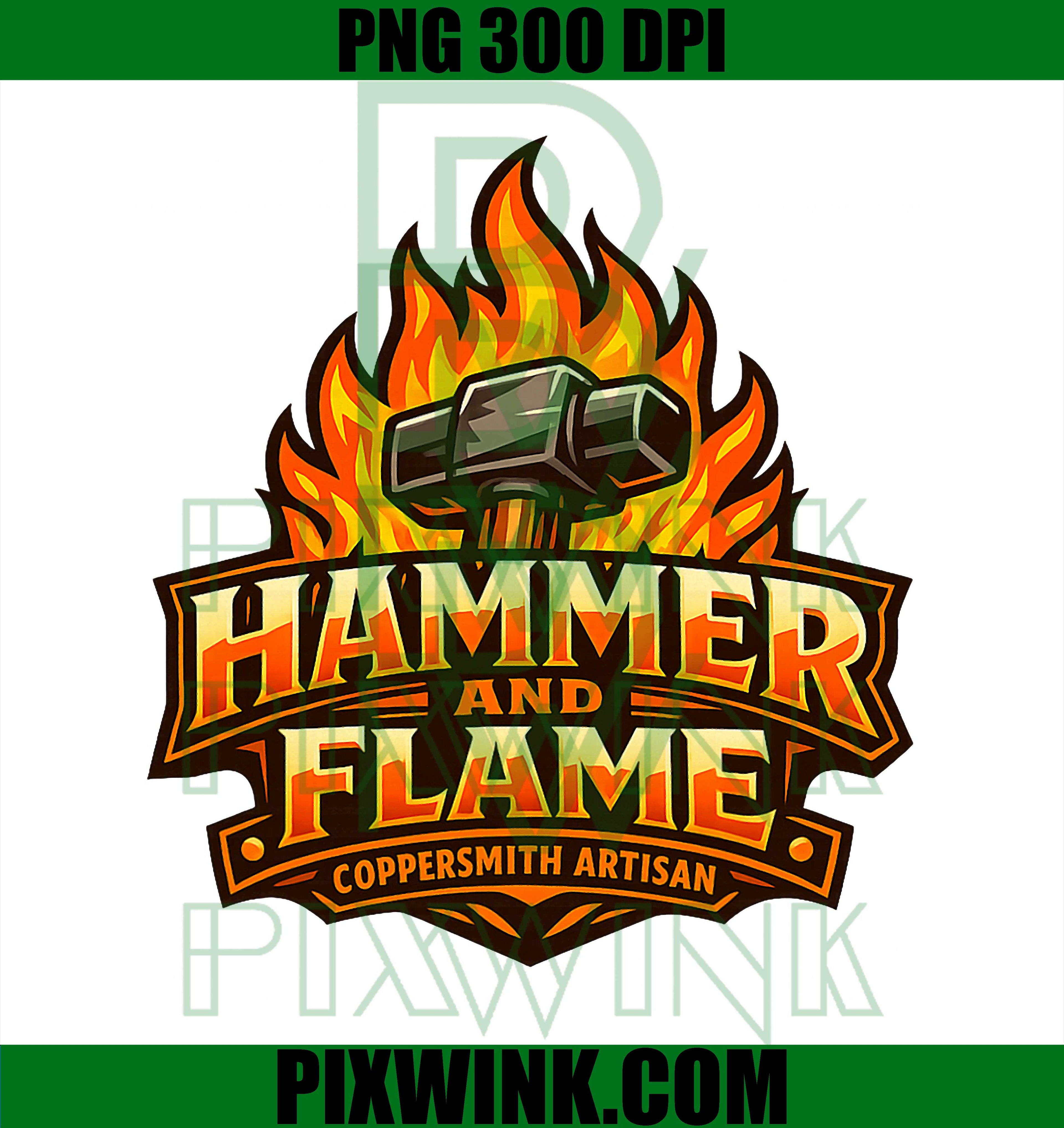 Hammer Flame Coppersmith PNG, Forged Artisan Metalwork PNG