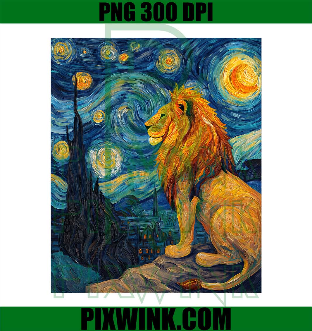 Lion Africa Van Gogh Style Starry Night, Funny Graphic PNG