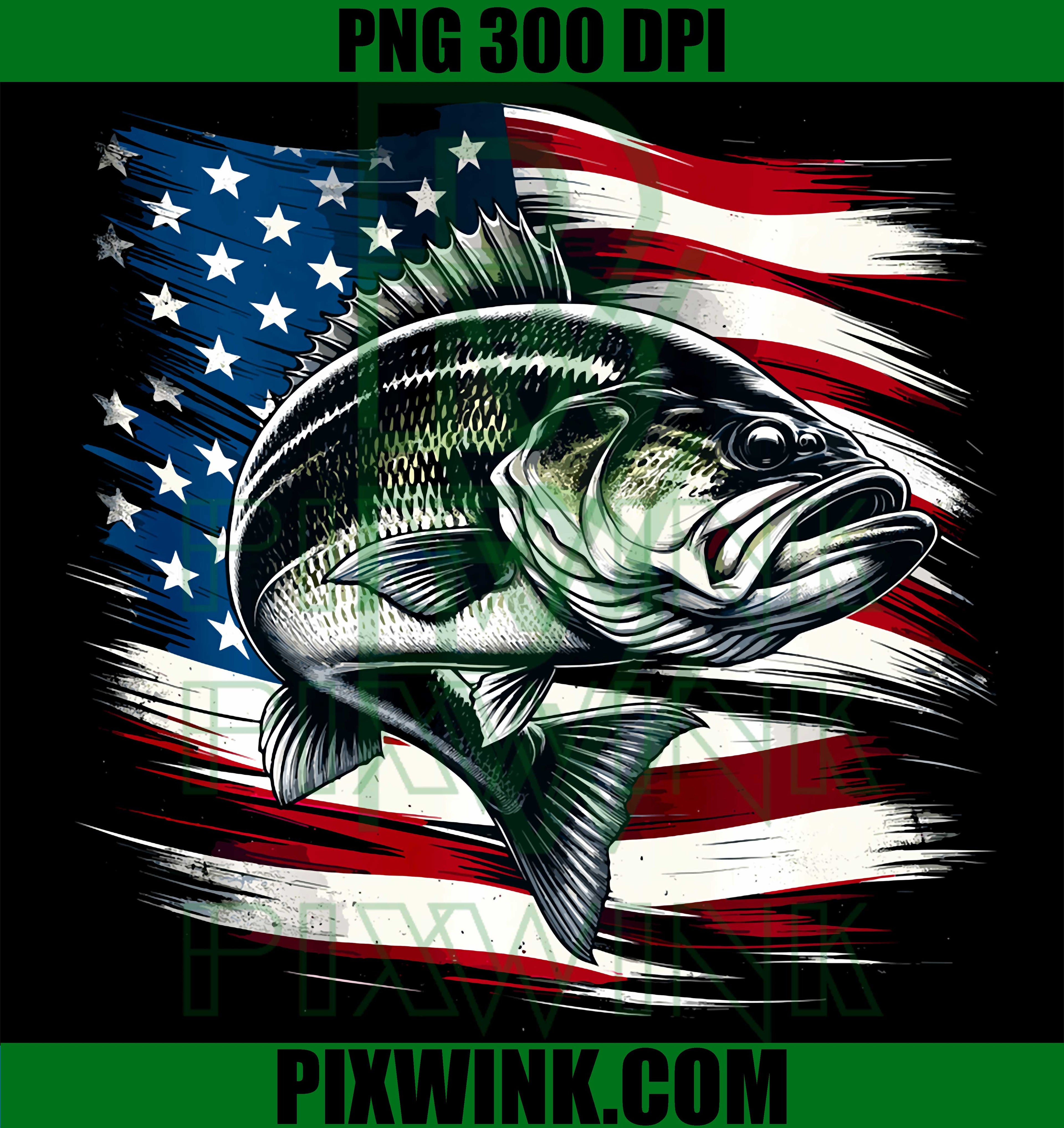 Bass Fish USA Flag PNG, 4th July Fishing PNG