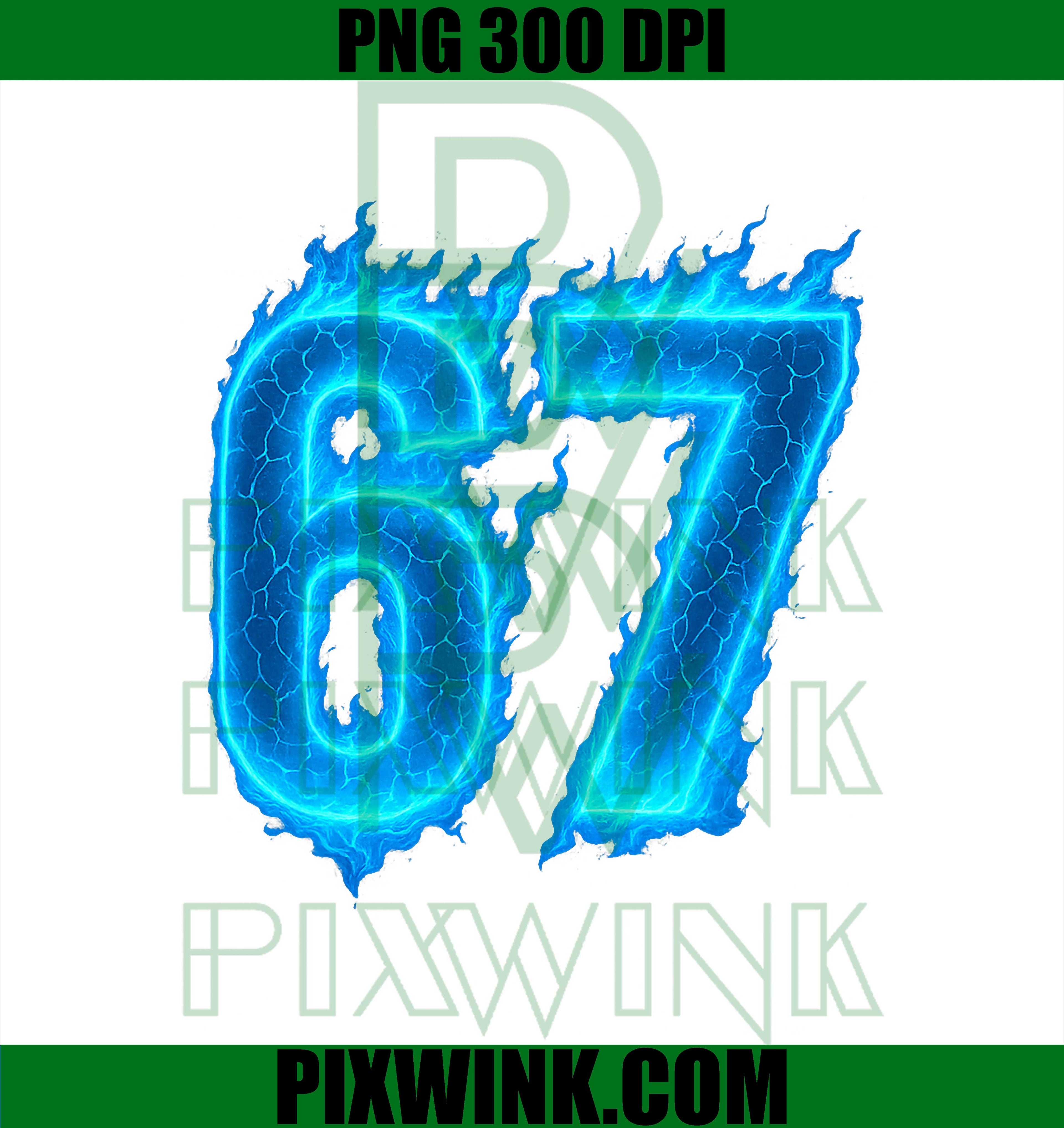 67 Six Seven Blue Flame Colorful Cool Funny 6 7 Meme PNG