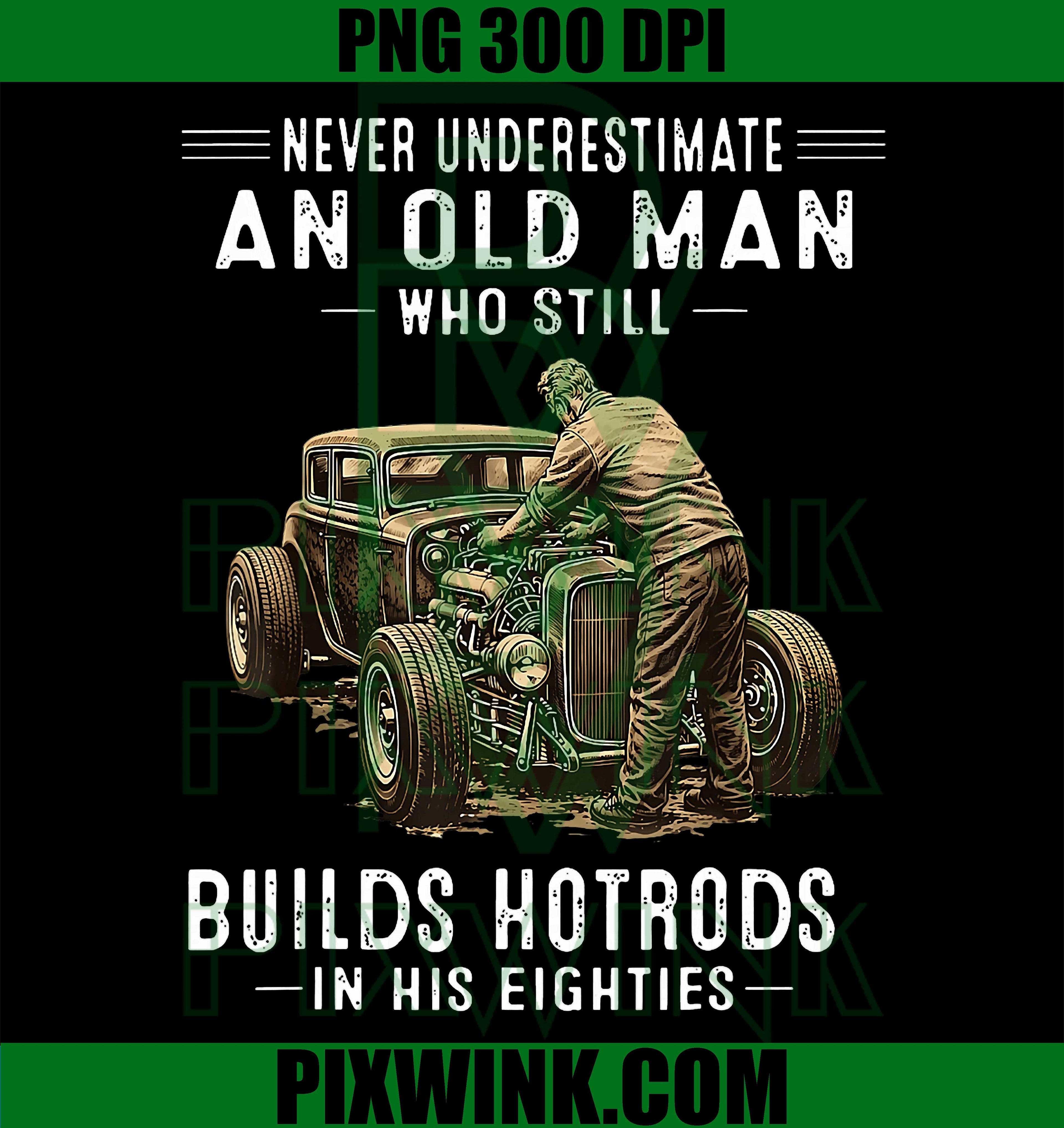Old Man Hotrods Builder PNG, Vintage Car Garage Design PNG