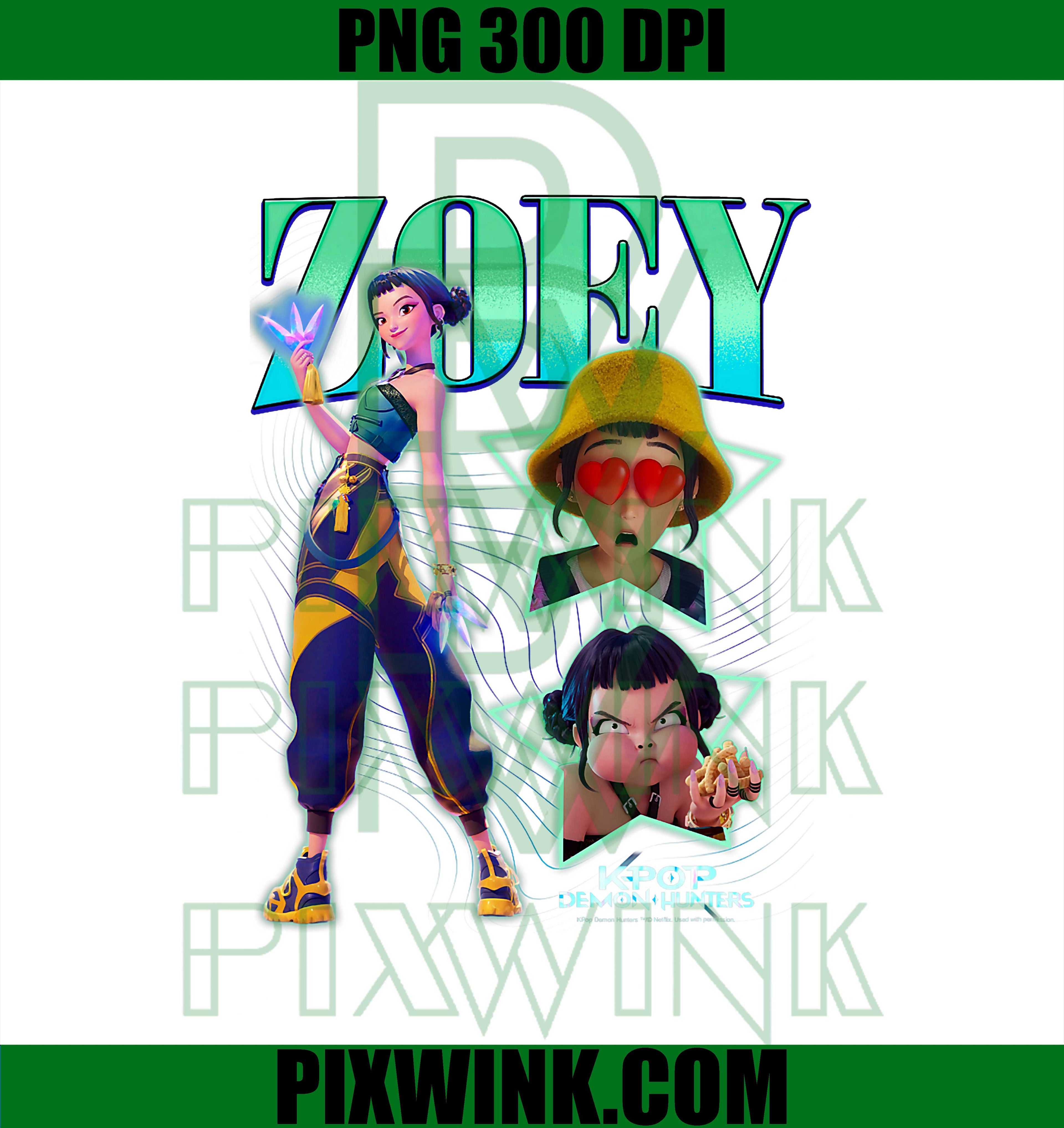 Kpop Demon Hunters Zoey Showcase PNG, Retro Neon Poster PNG