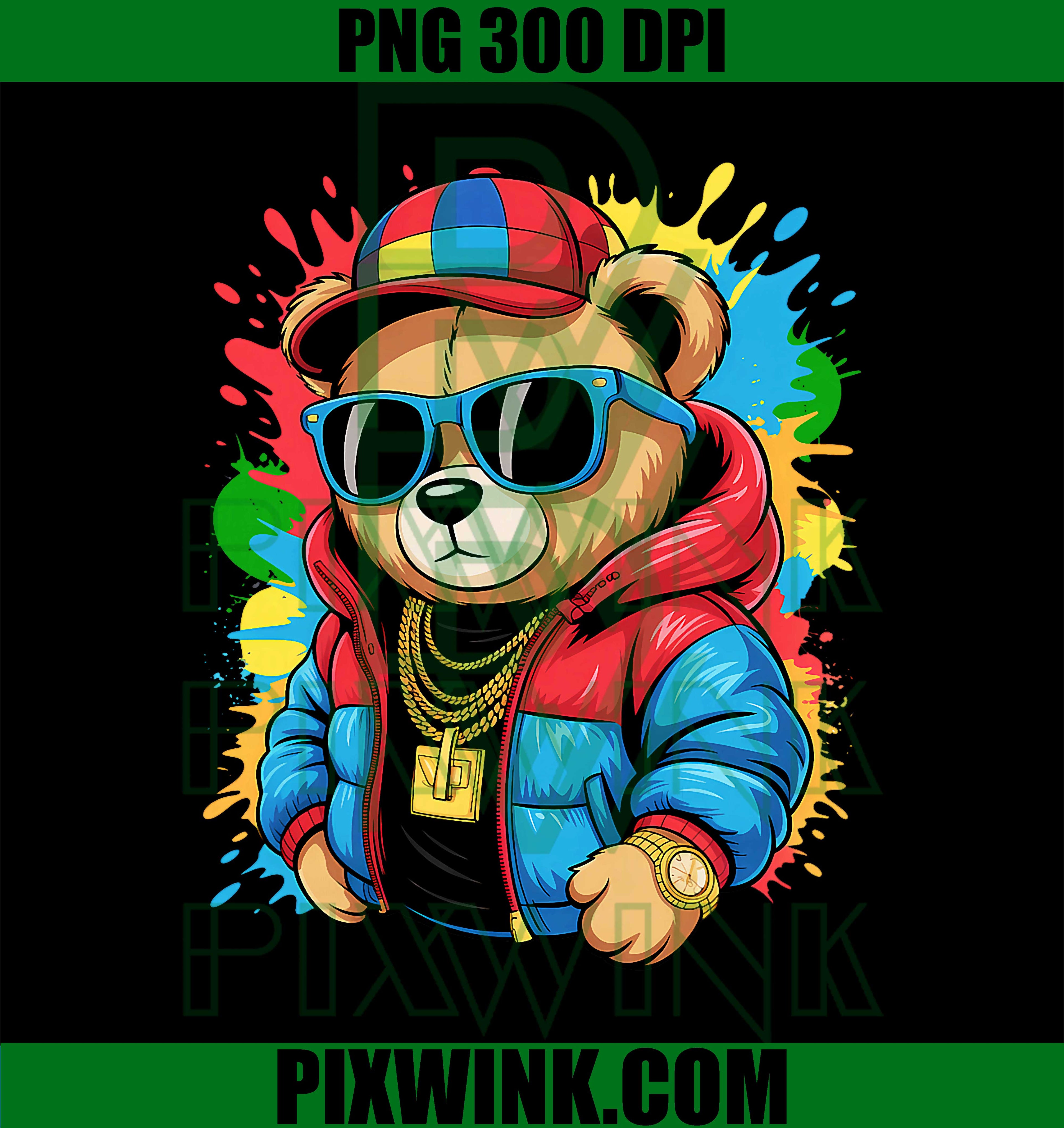 Colorful Hip Hop Teddy Bear Sunglasses Rap Music PNG