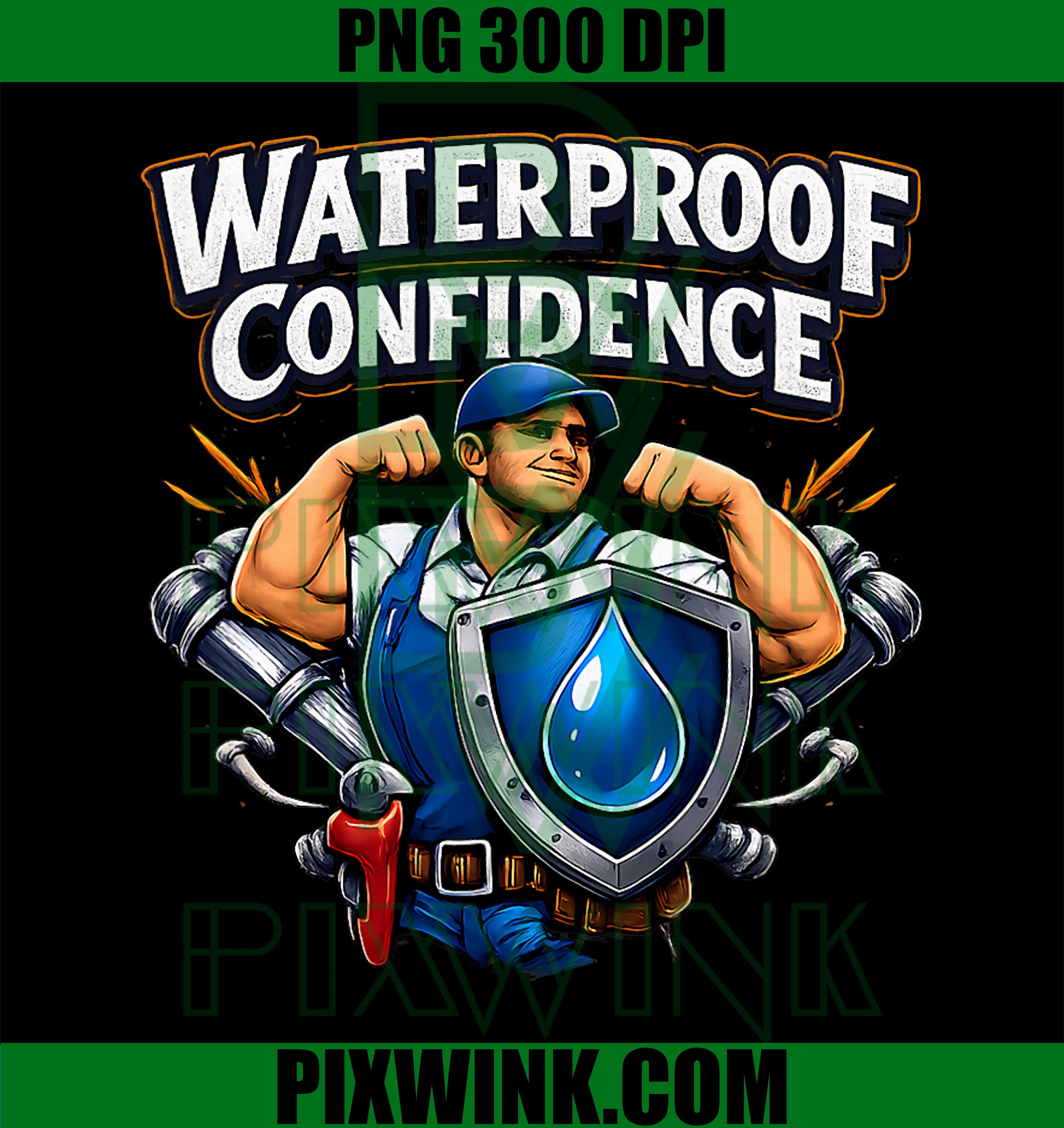 Waterproof Confidence Plumber PNG, Pipe Pun Graphic PNG
