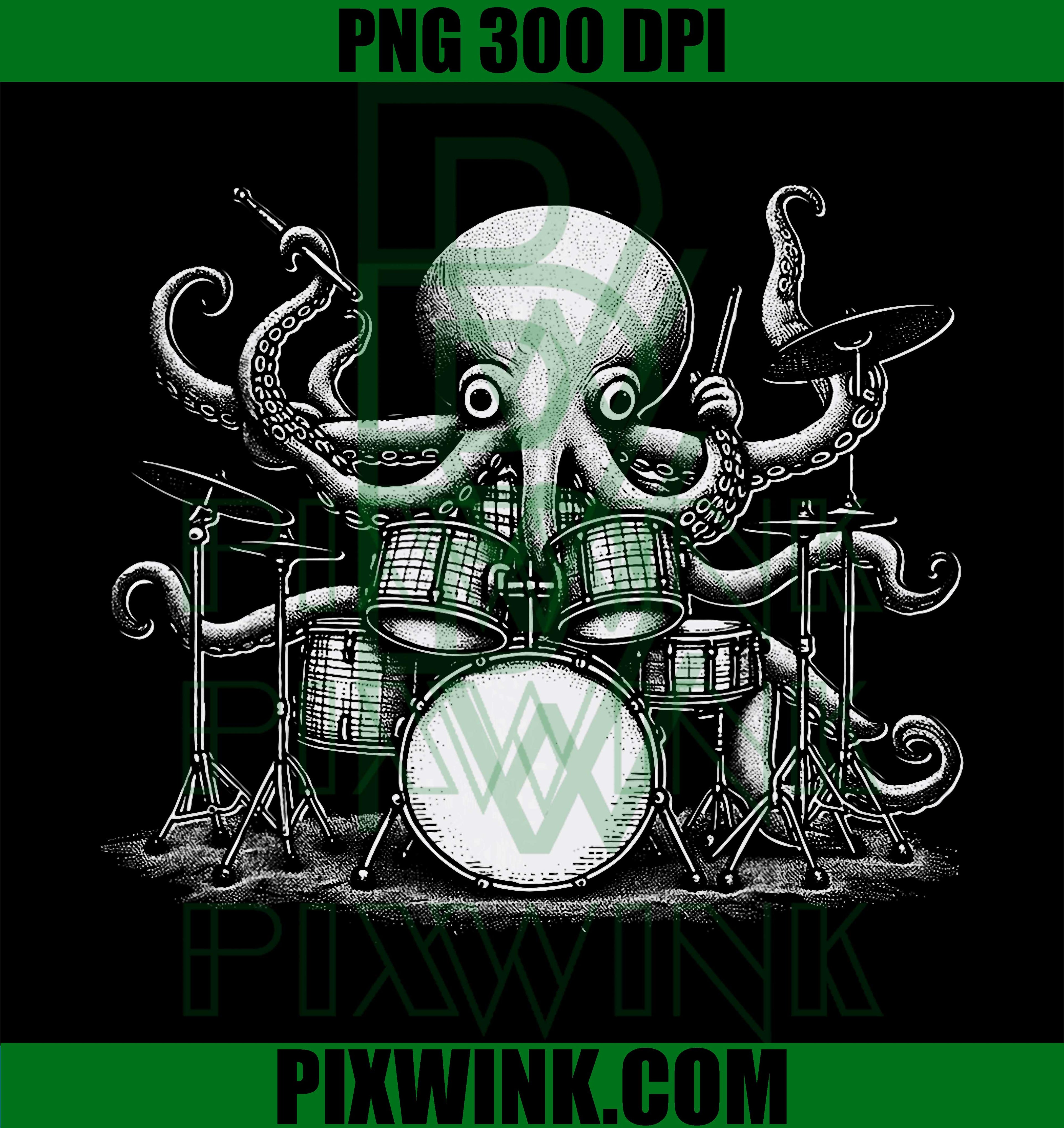 Octopus Drummer Music PNG, Marine Animal Band Design PNG