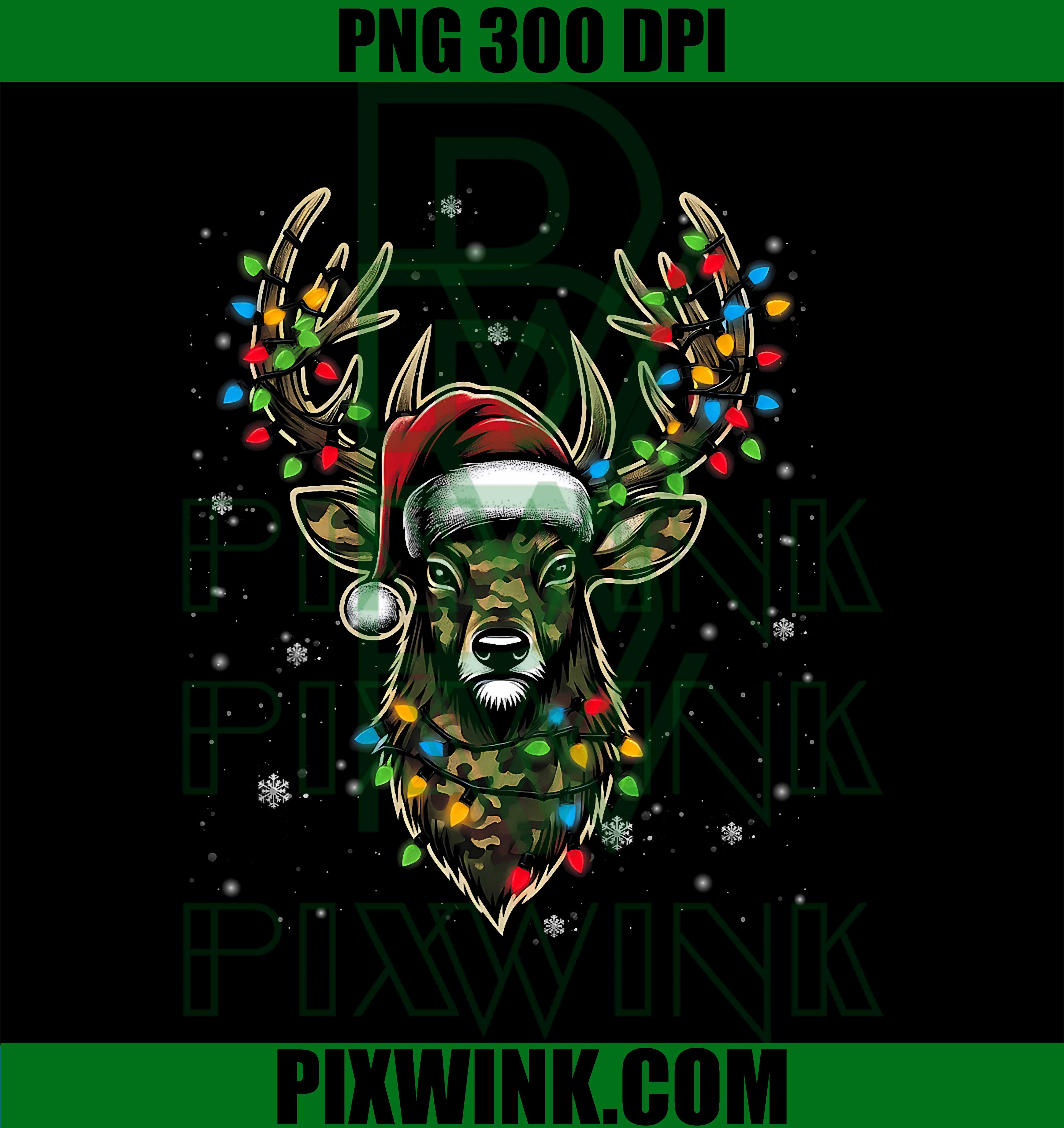 Christmas Holiday Camo Hunting Reindeer Deer Xmas Lights PNG