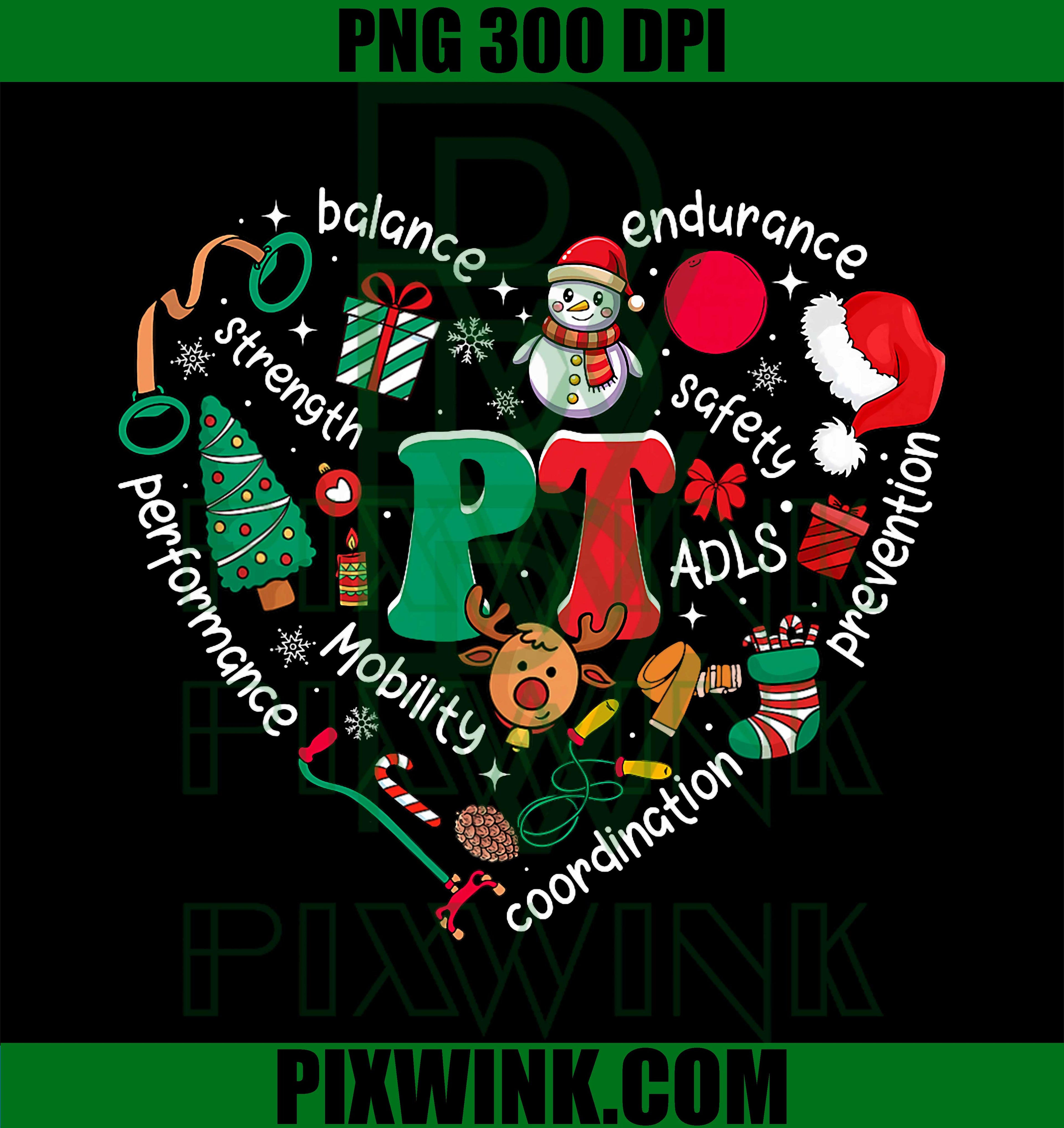 Physical Therapy Christmas Heart, PT Therapist Xmas PNG