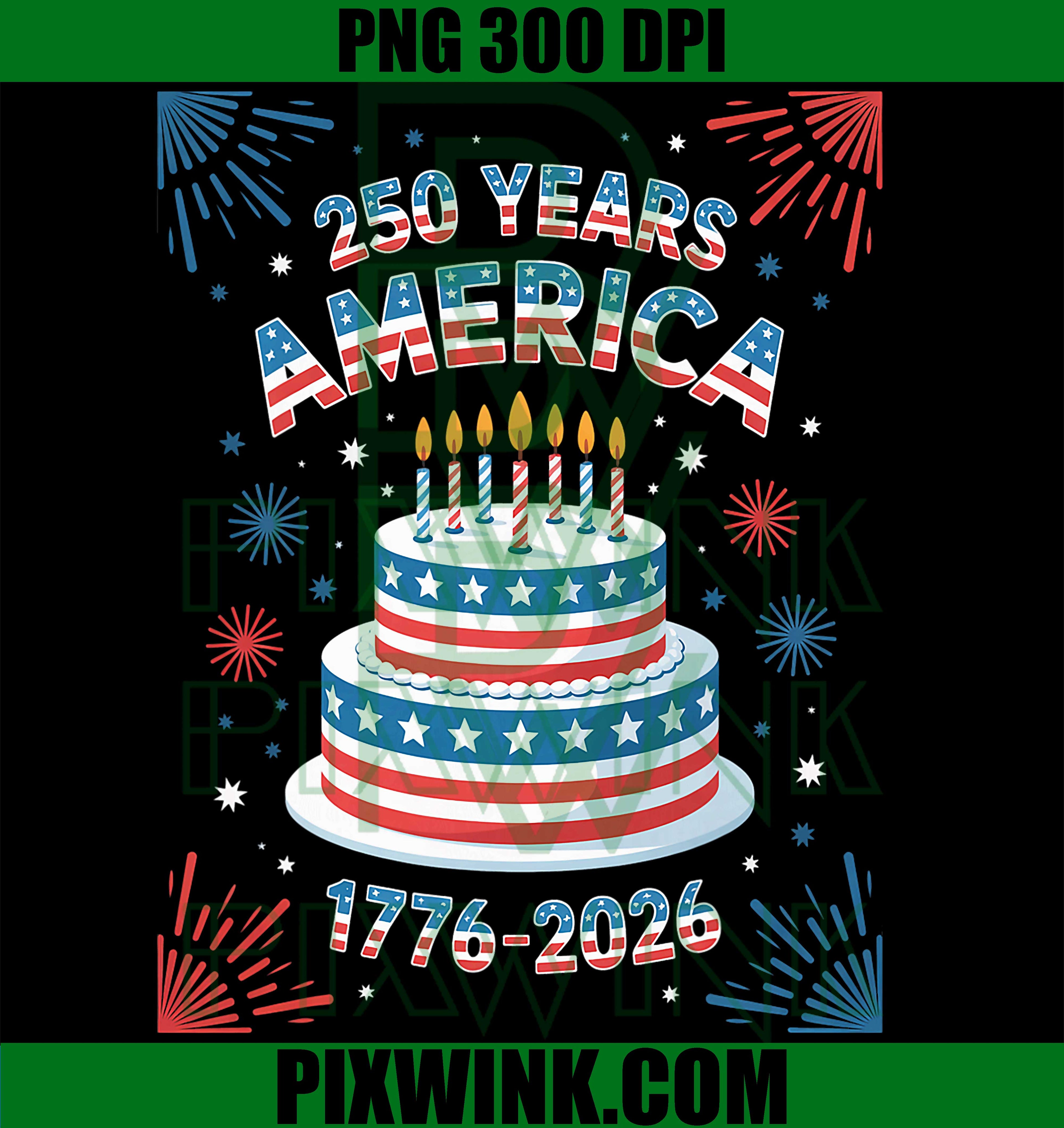 Happy Birthday America 2026 PNG, Fourth Of July Cake Fireworks PNG