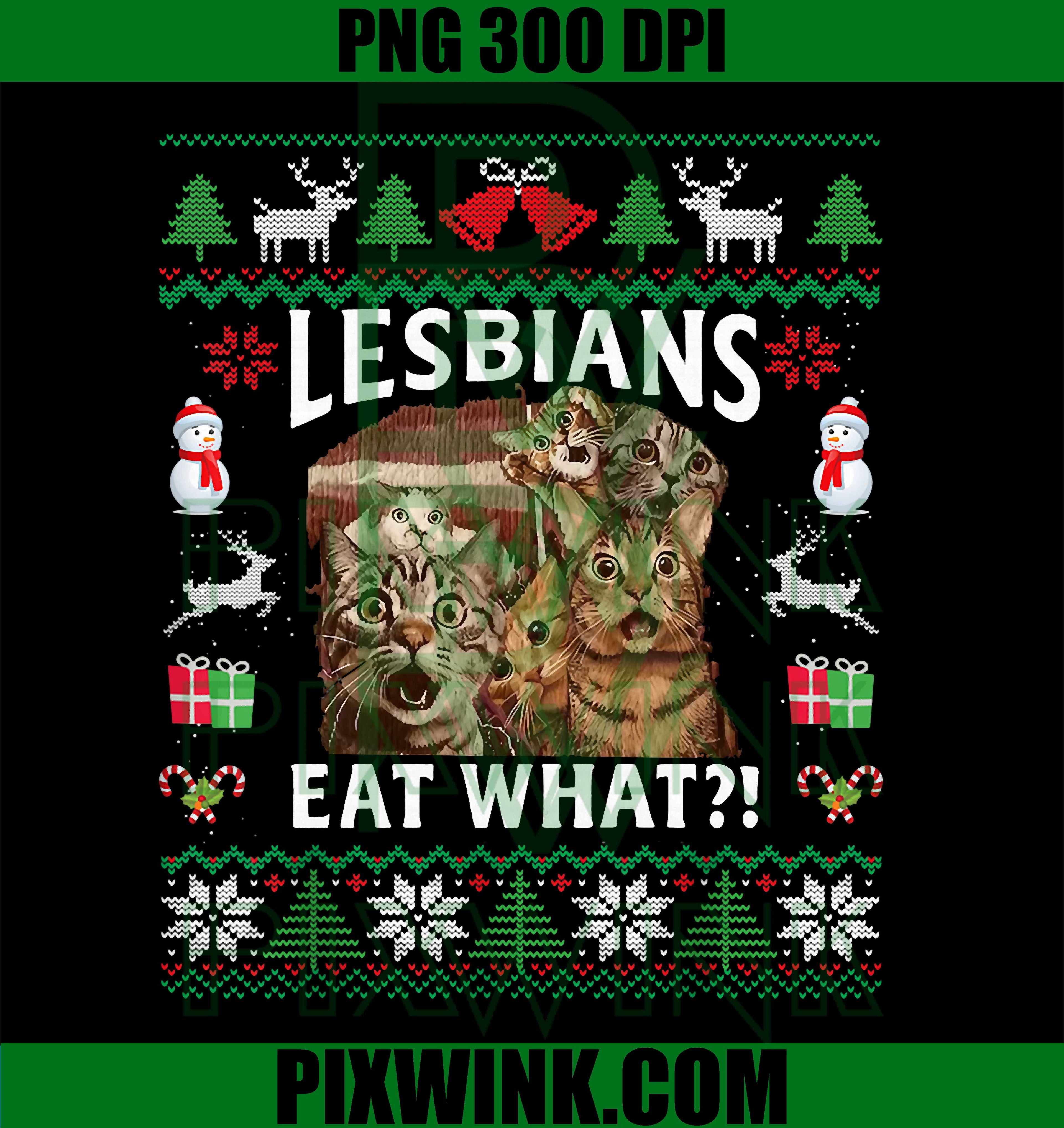Lesbians Eat What, Funny Shocked Cats Christmas Ugly Style PNG