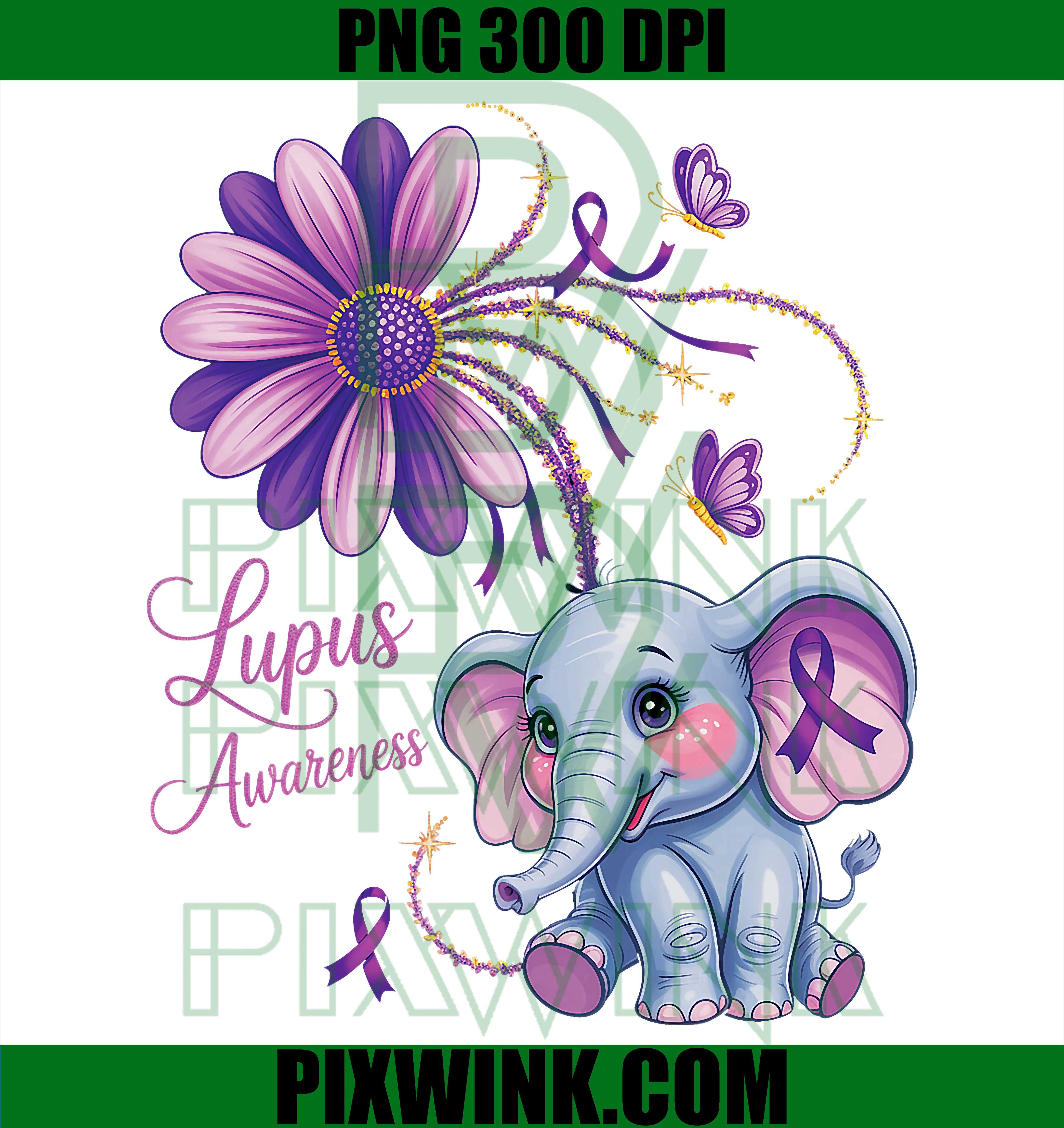 Elephant Lupus Awareness PNG, Purple Ribbon Sunflower Design PNG