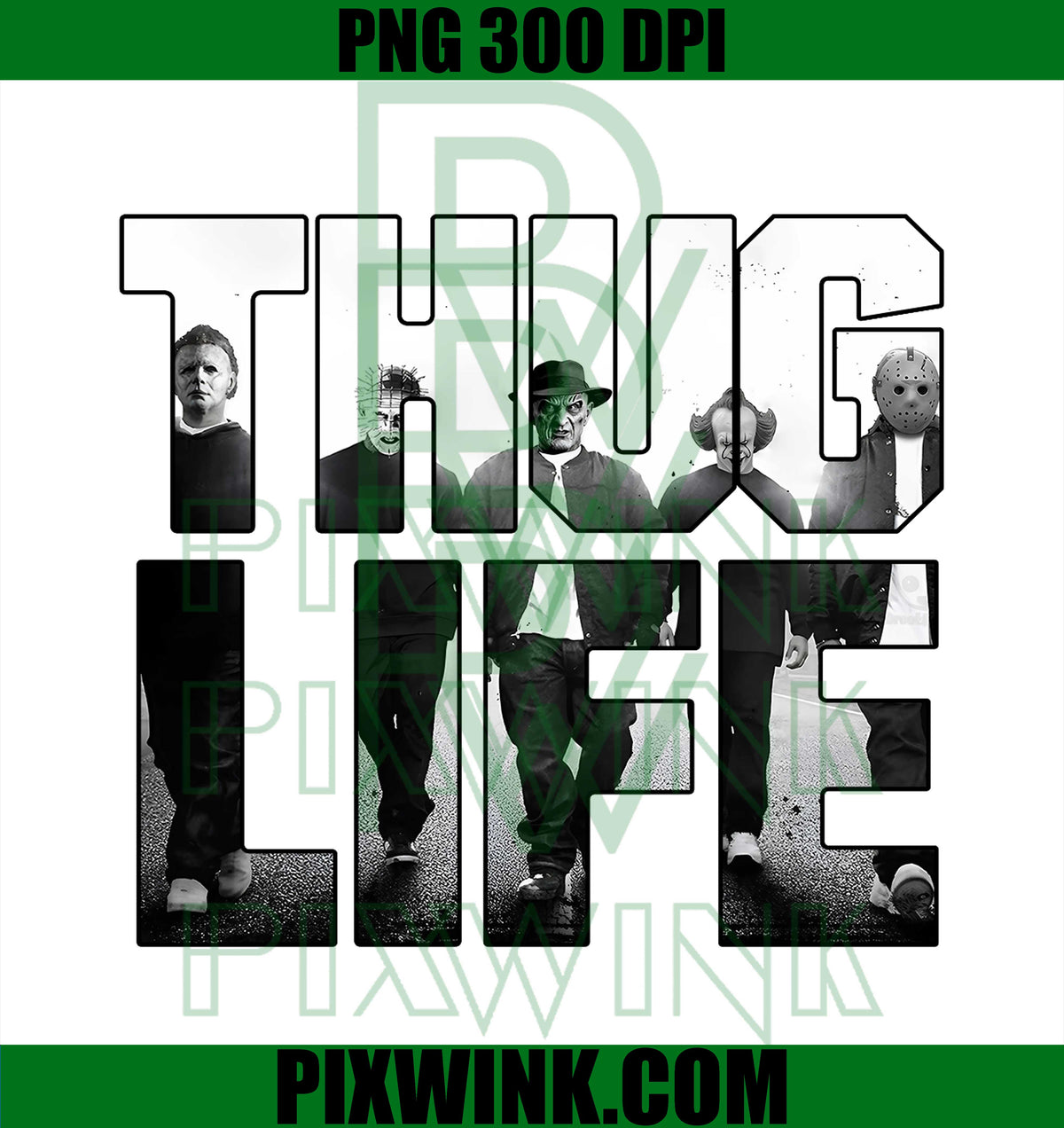 Horror Villains PNG, Thug Life Lettering PNG, Slasher Movie Art PNG