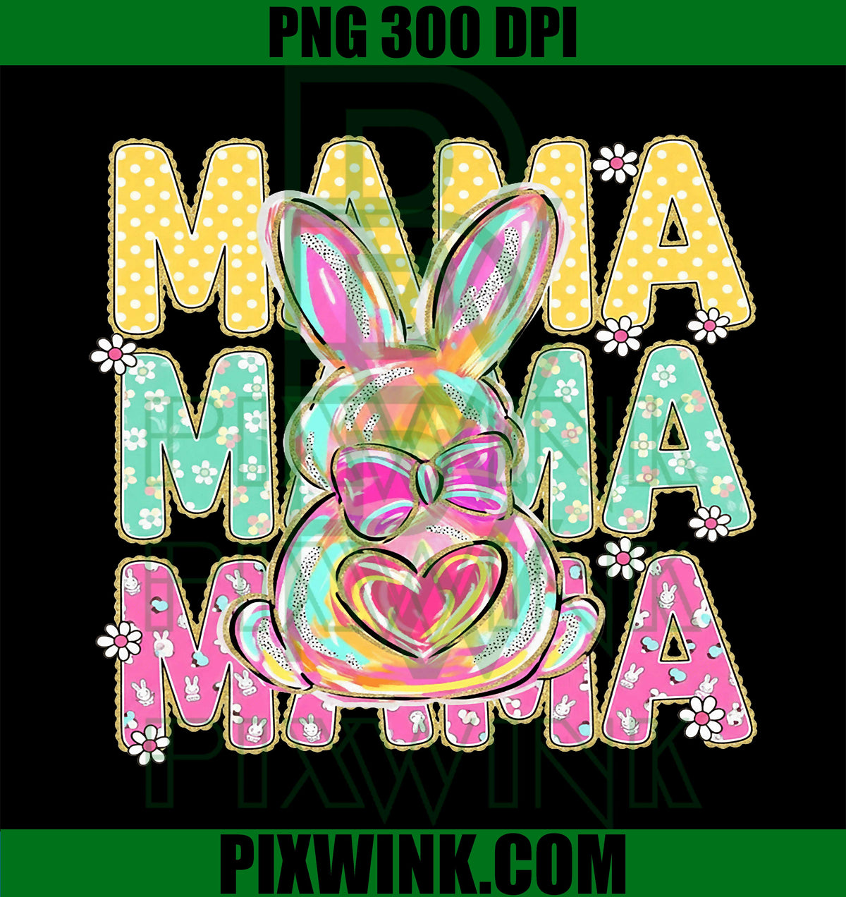 Mama Easter Coquette Bow PNG, Floral Bunny Brushstroke Mother Day PNG