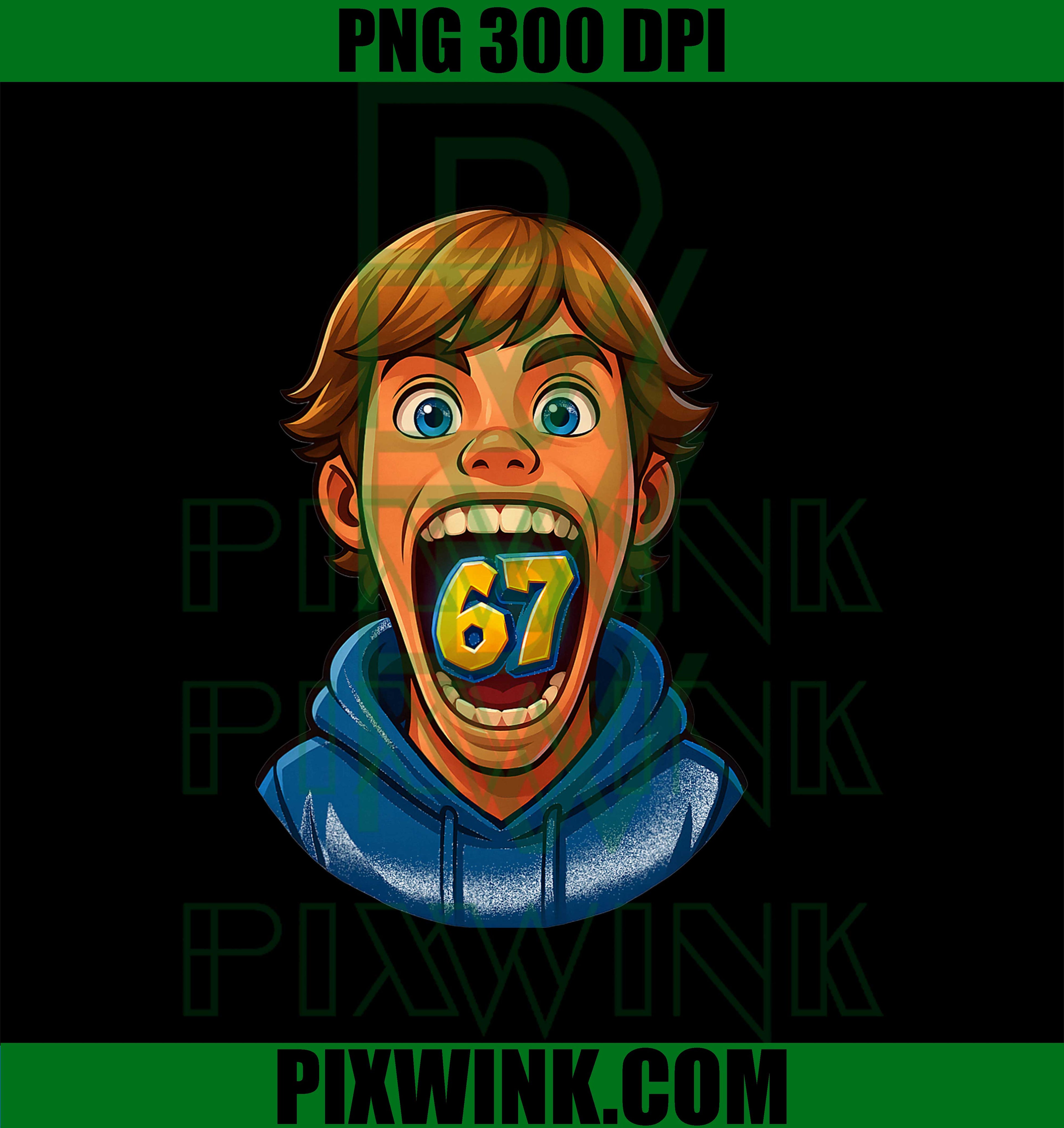 Animated 67 Kid Design with Glowing 67 Icon PNG