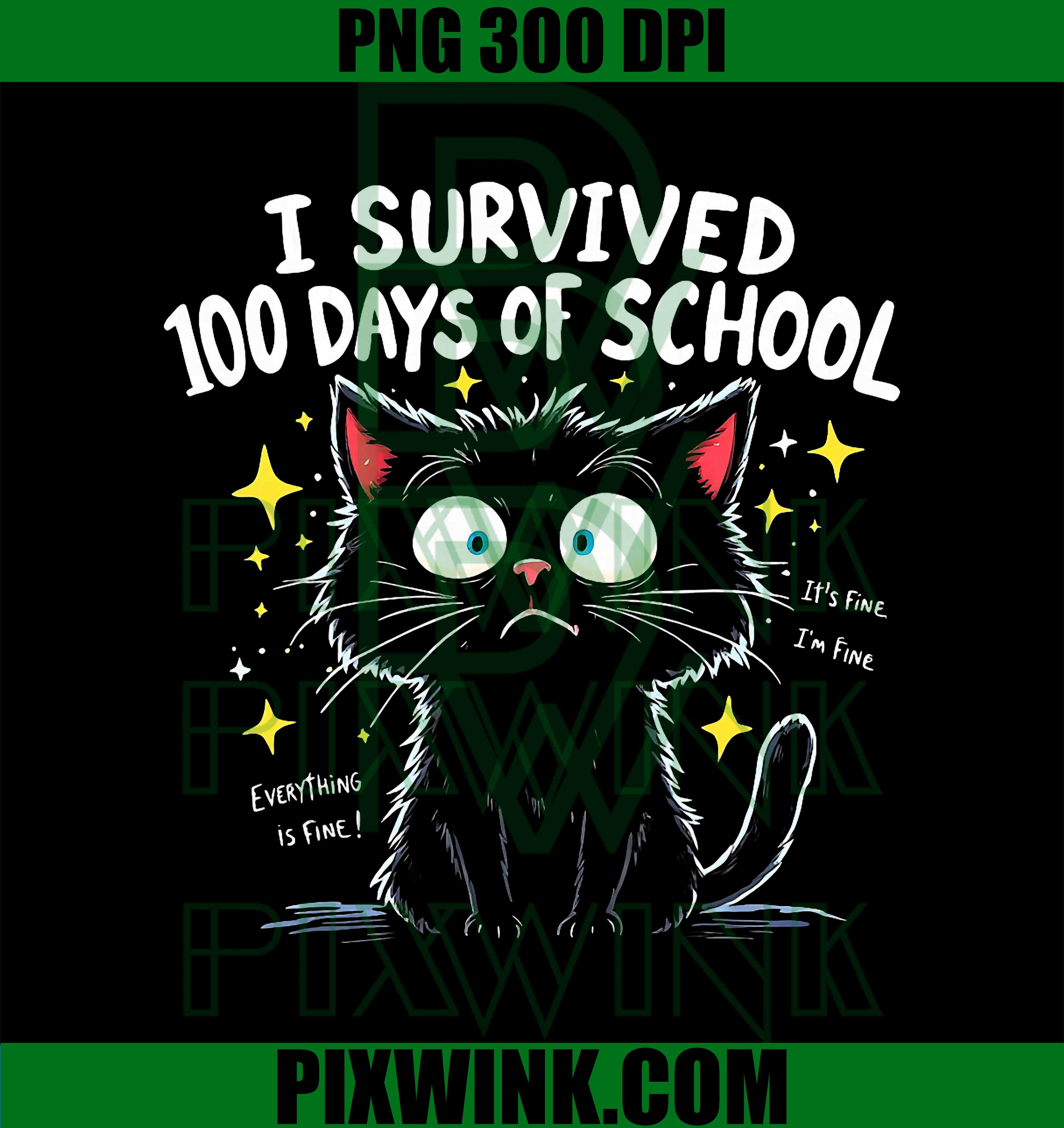 I Survived 100 Days of School, Funny Cat Humor Student PNG