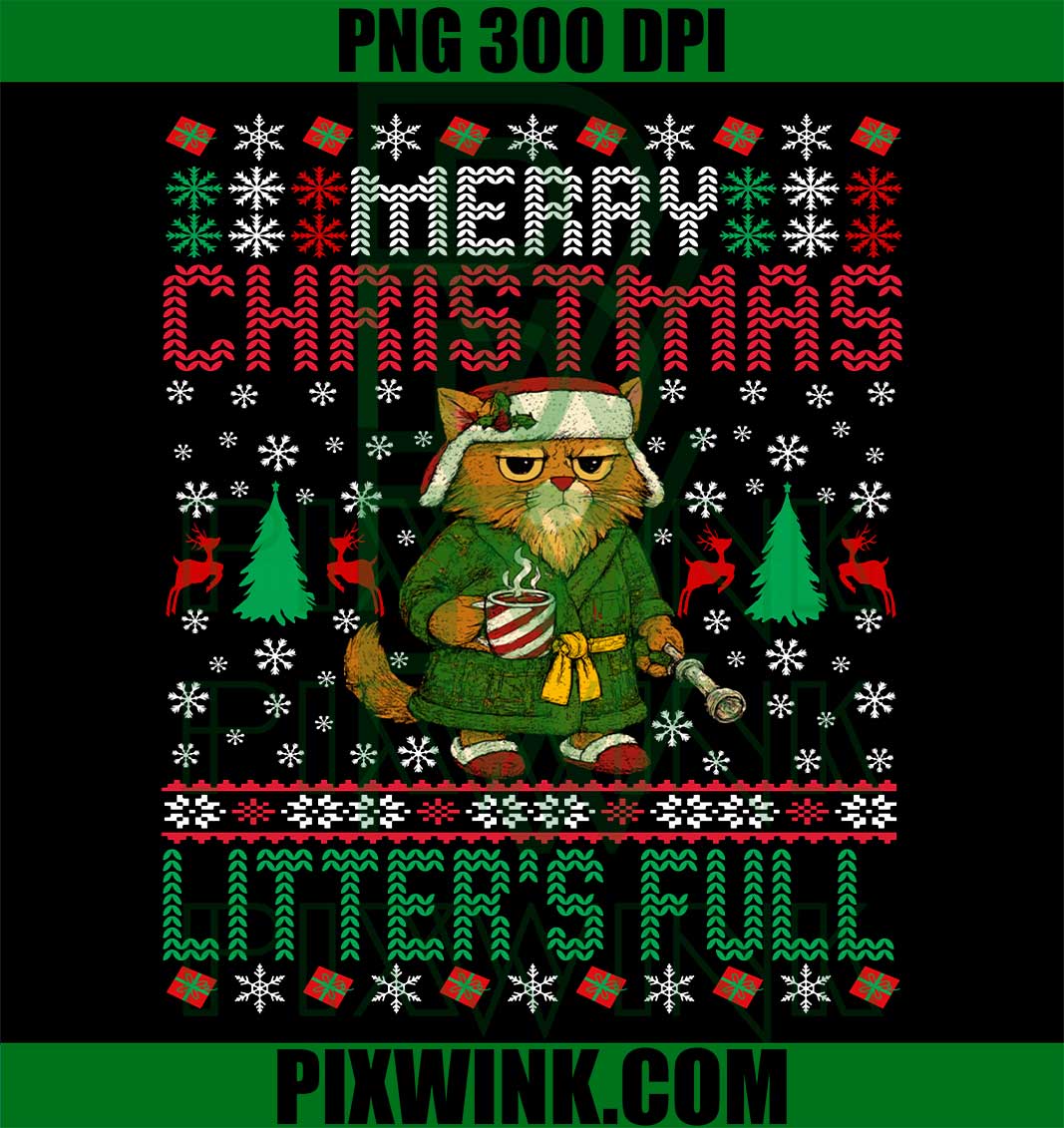 Litter's Full Merry Christmas , Funny Cat Lovers PNG