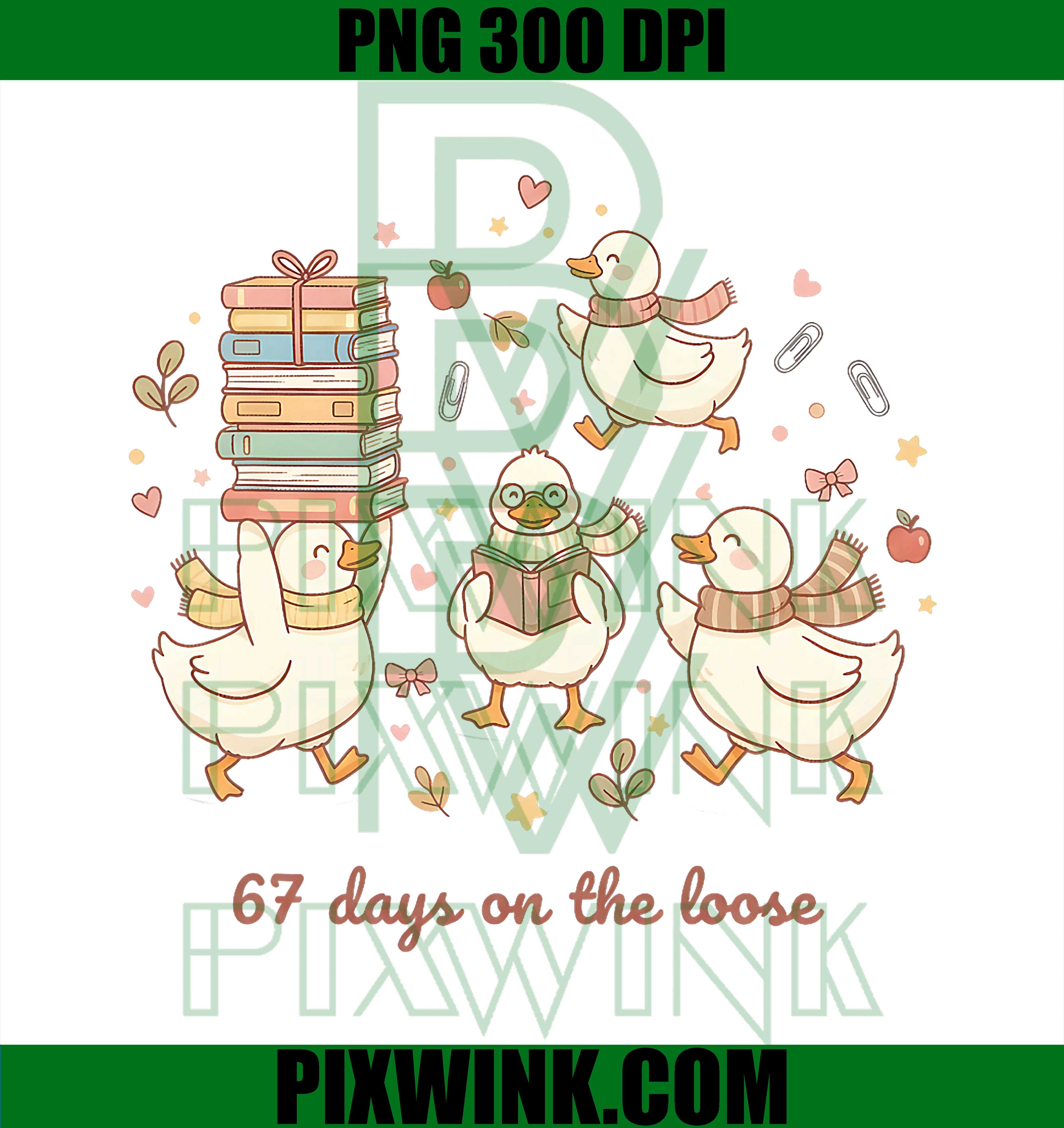 67 Days on The Loose, Funny Goose 67 Meme for Teacher PNG