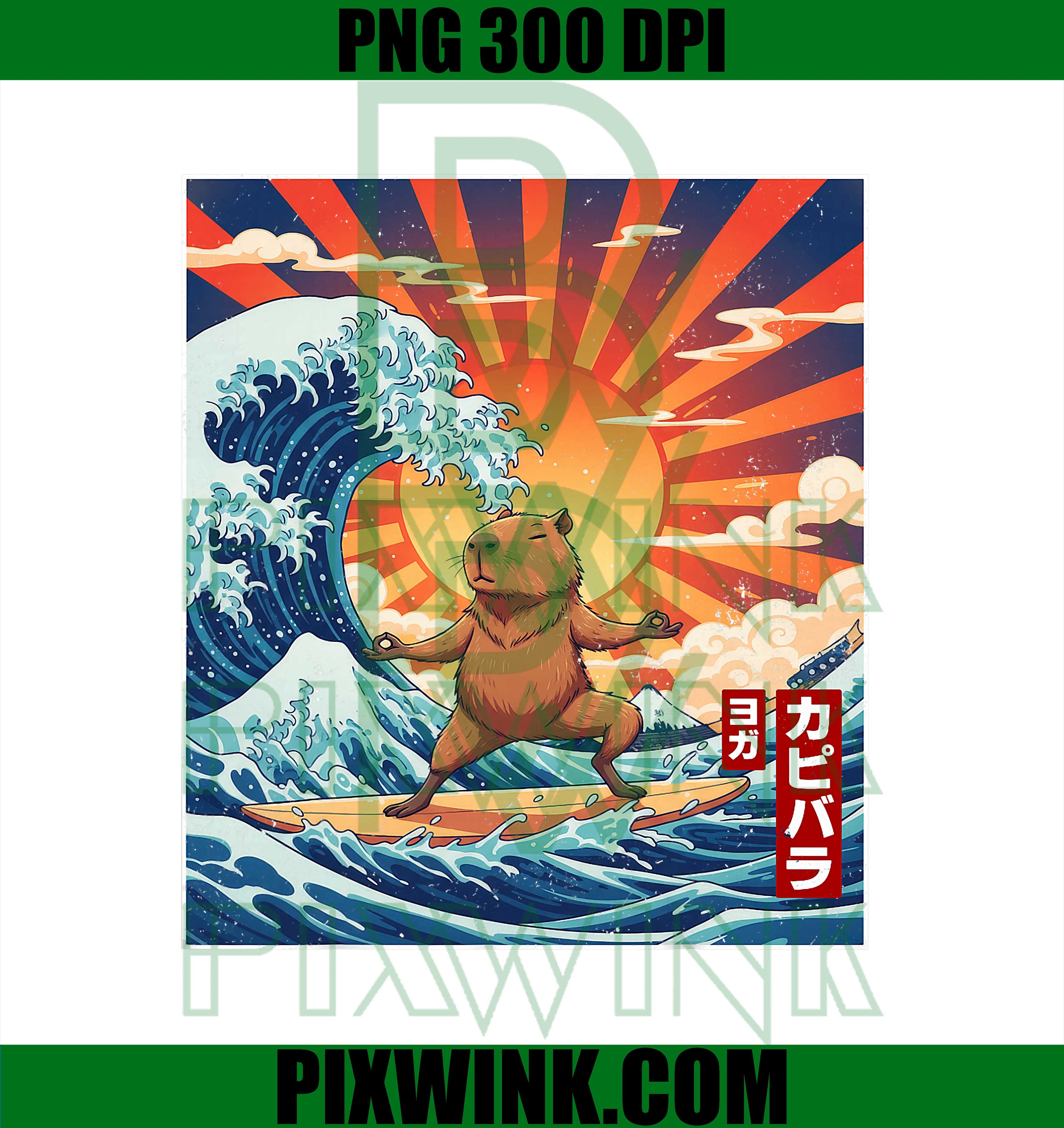 Capybara Japanese Kanagawa Wave PNG, Funny Surf Yoga Zen Animal PNG