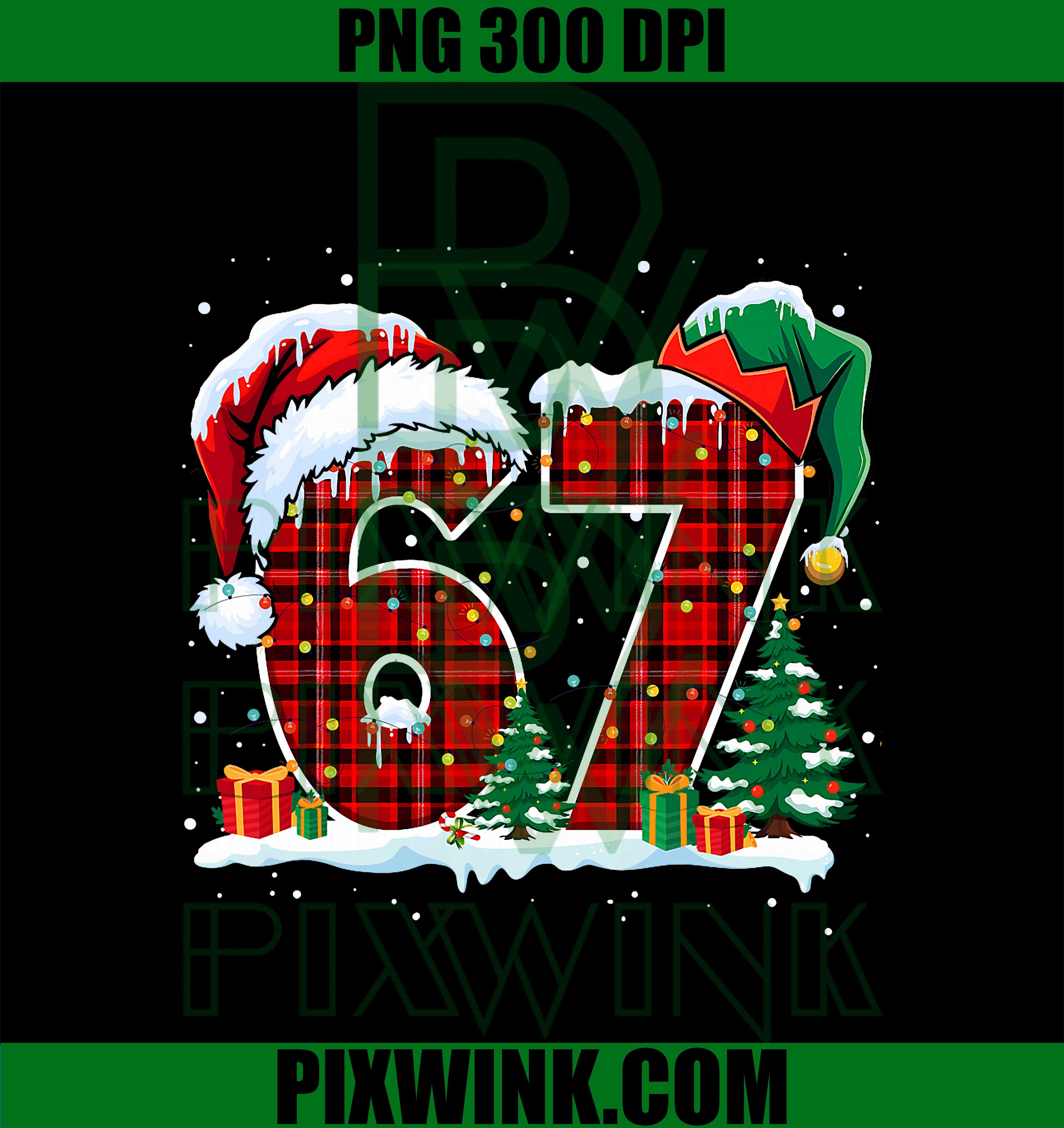 Funny Six Seven 6 7 Meme 67 Christmas Red Plaid PNG,  Meme Santa Hat Number PNG, Trending Six Seven Meme PNG