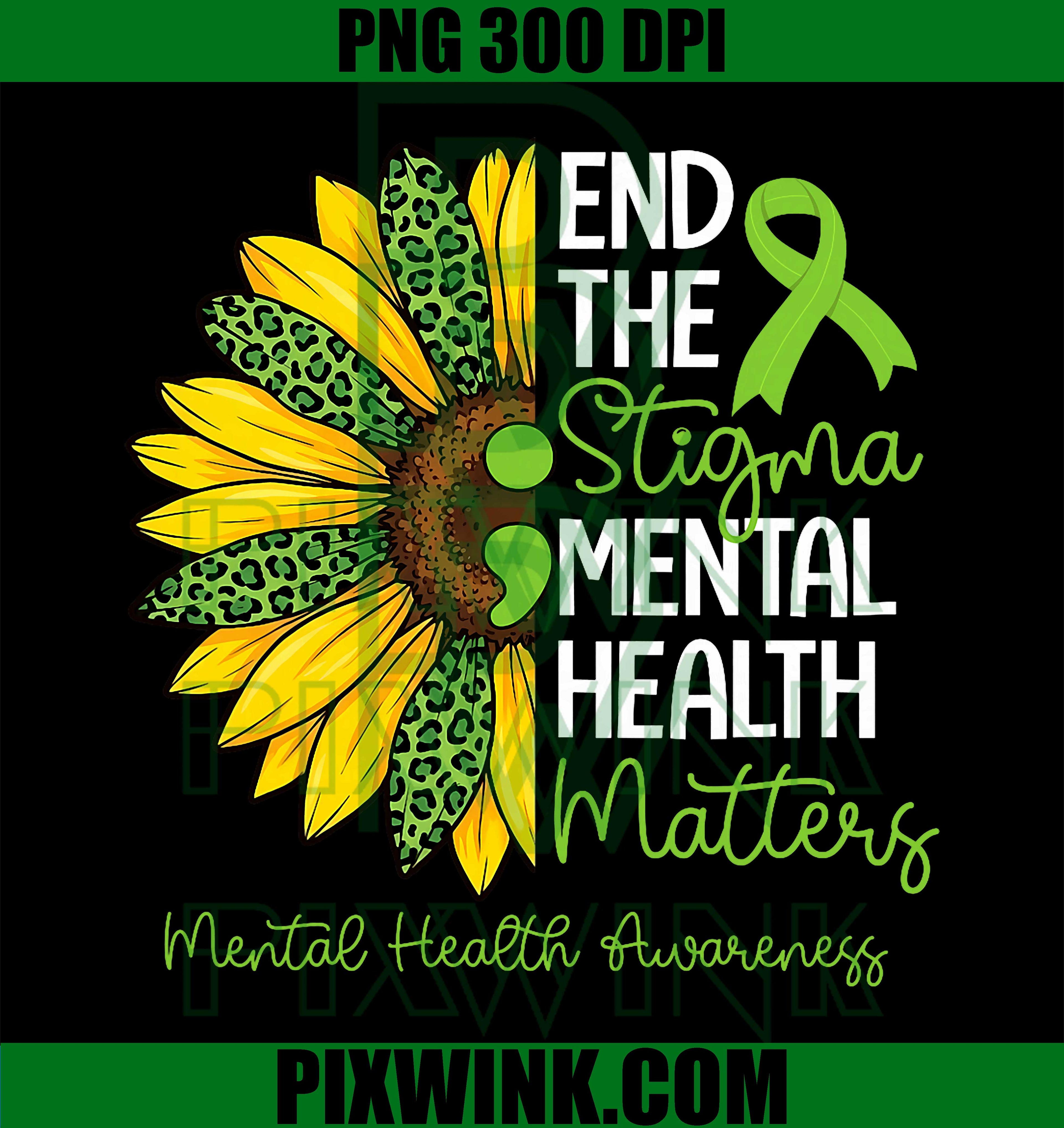 End Stigma Mental Health PNG, Sunflower Awareness Design PNG