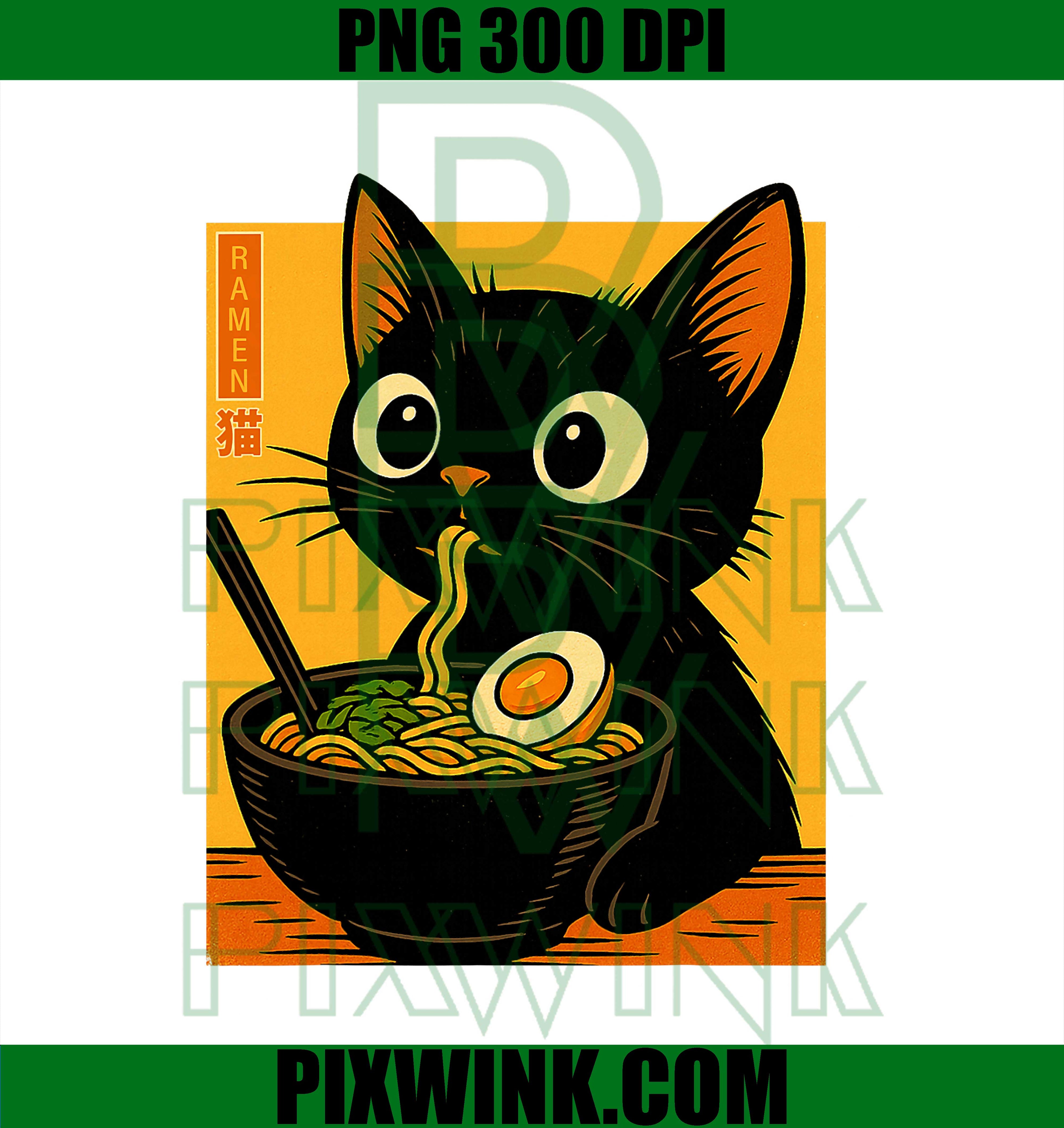 Anime Cat Ramen Japanese, Funny Graphic Kawaii Cat Lover PNG