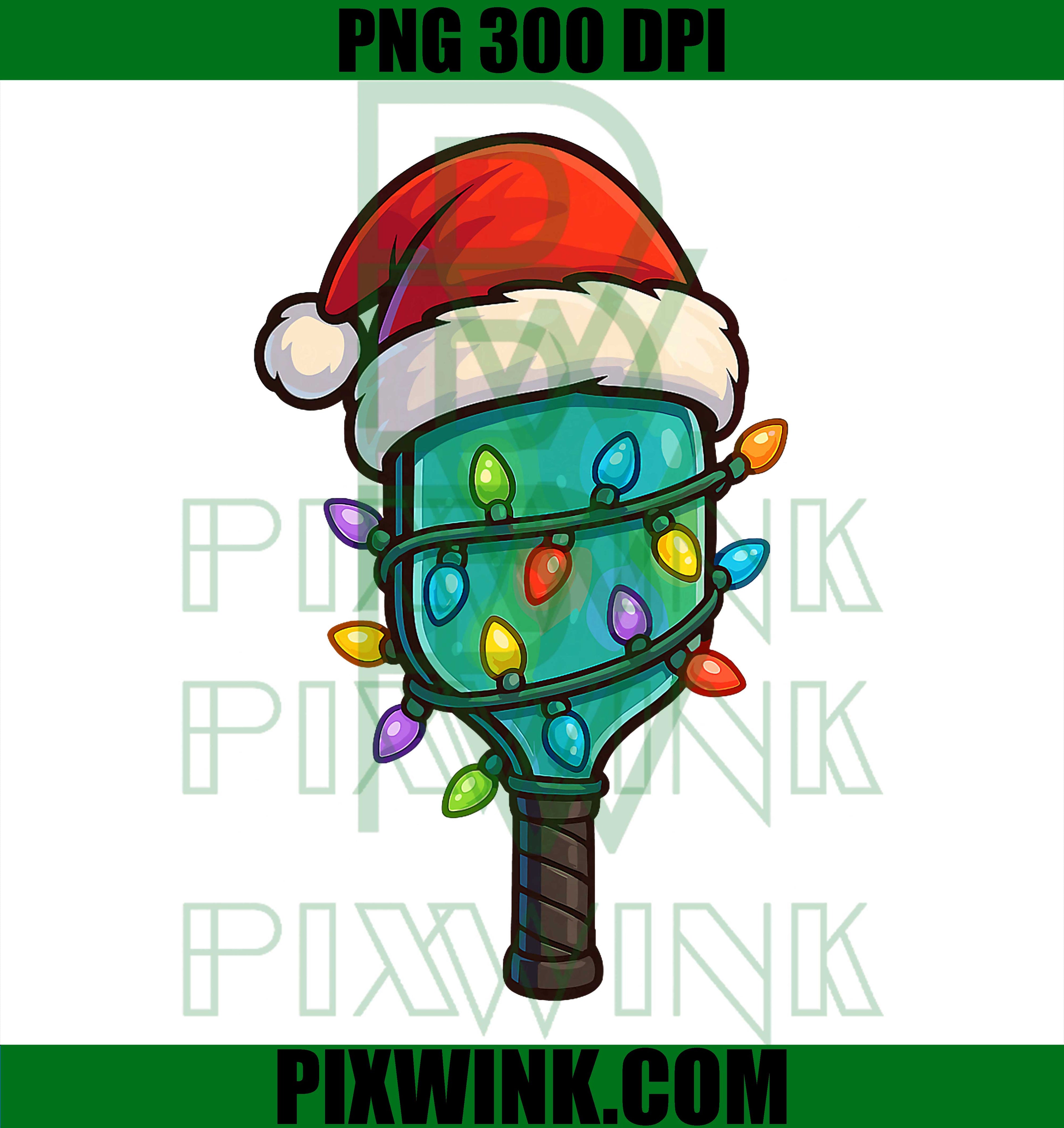 Christmas Pickleball Paddle Santa Lights PNG
