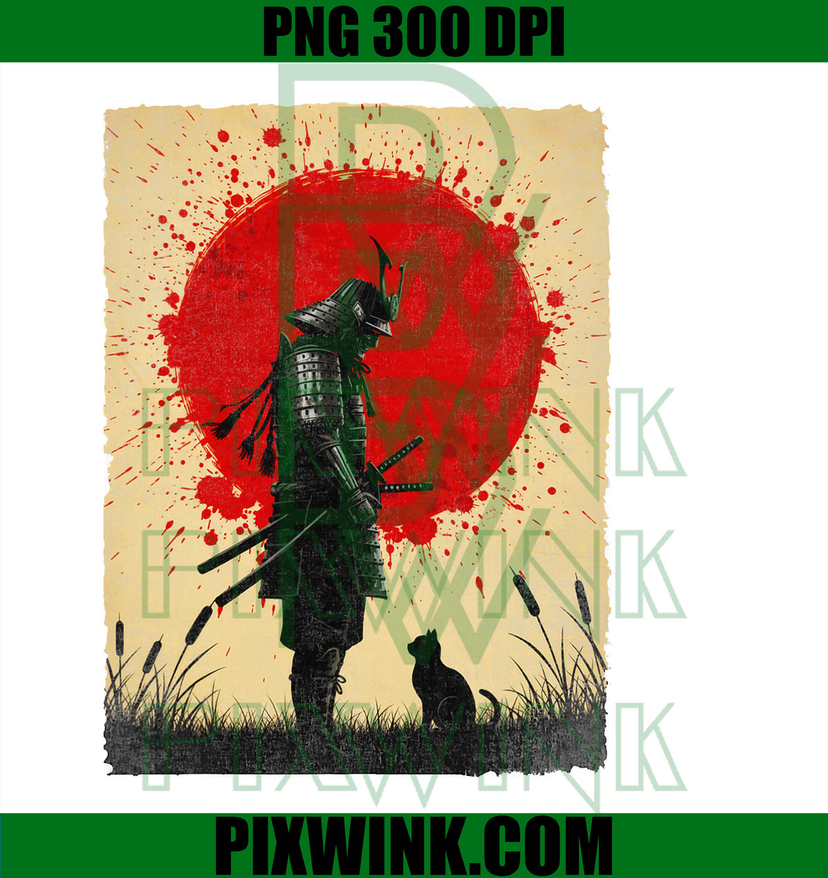 Japanese Warrior Art Samurai Black Cat Vintage Fighter Retro PNG