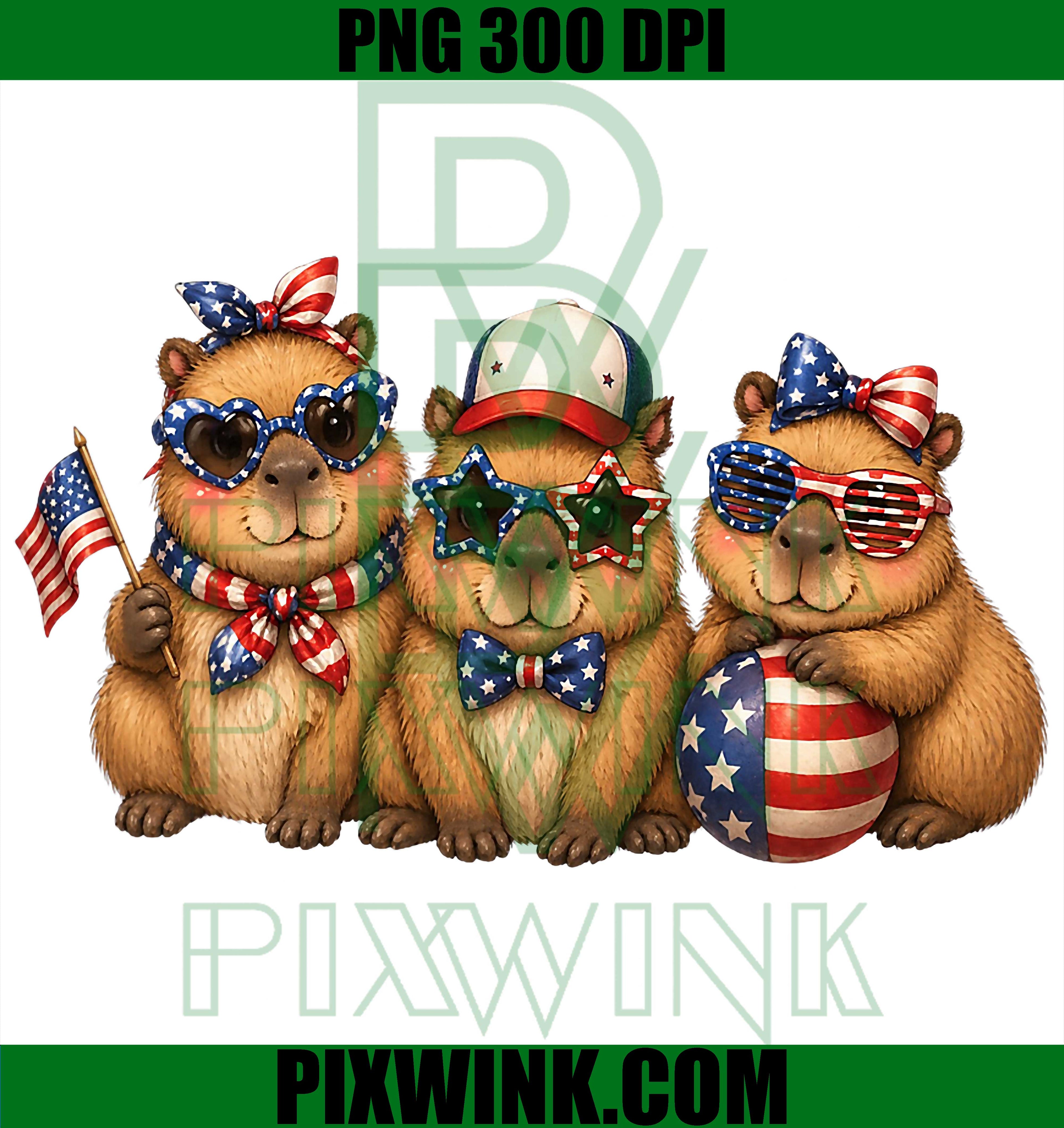 Cool Capybara PNG, Patriotic 4th July PNG Coquette Bow Design