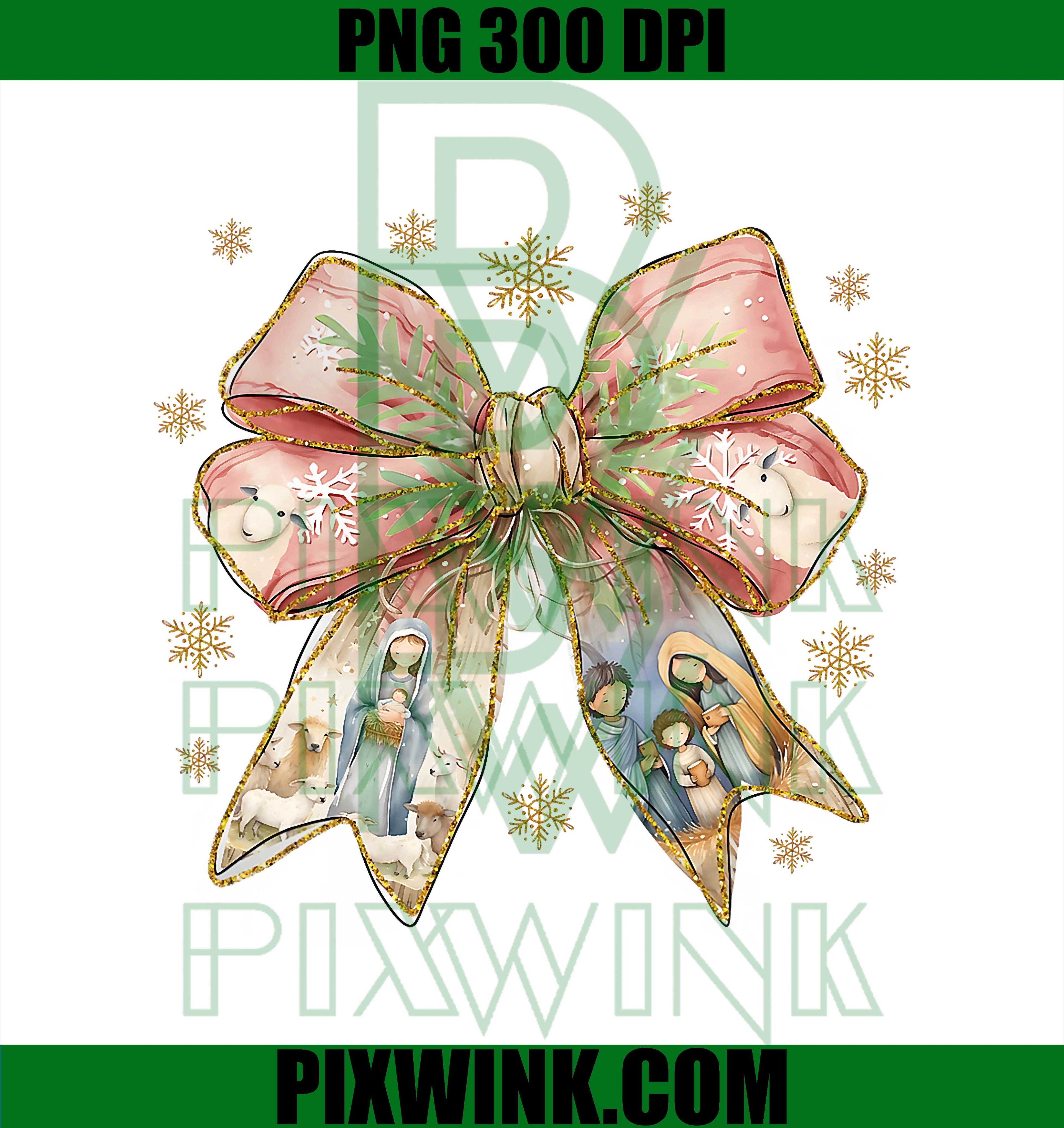 Jesus Christmas Coquette Bow Nativity Bible Verse Christian PNG