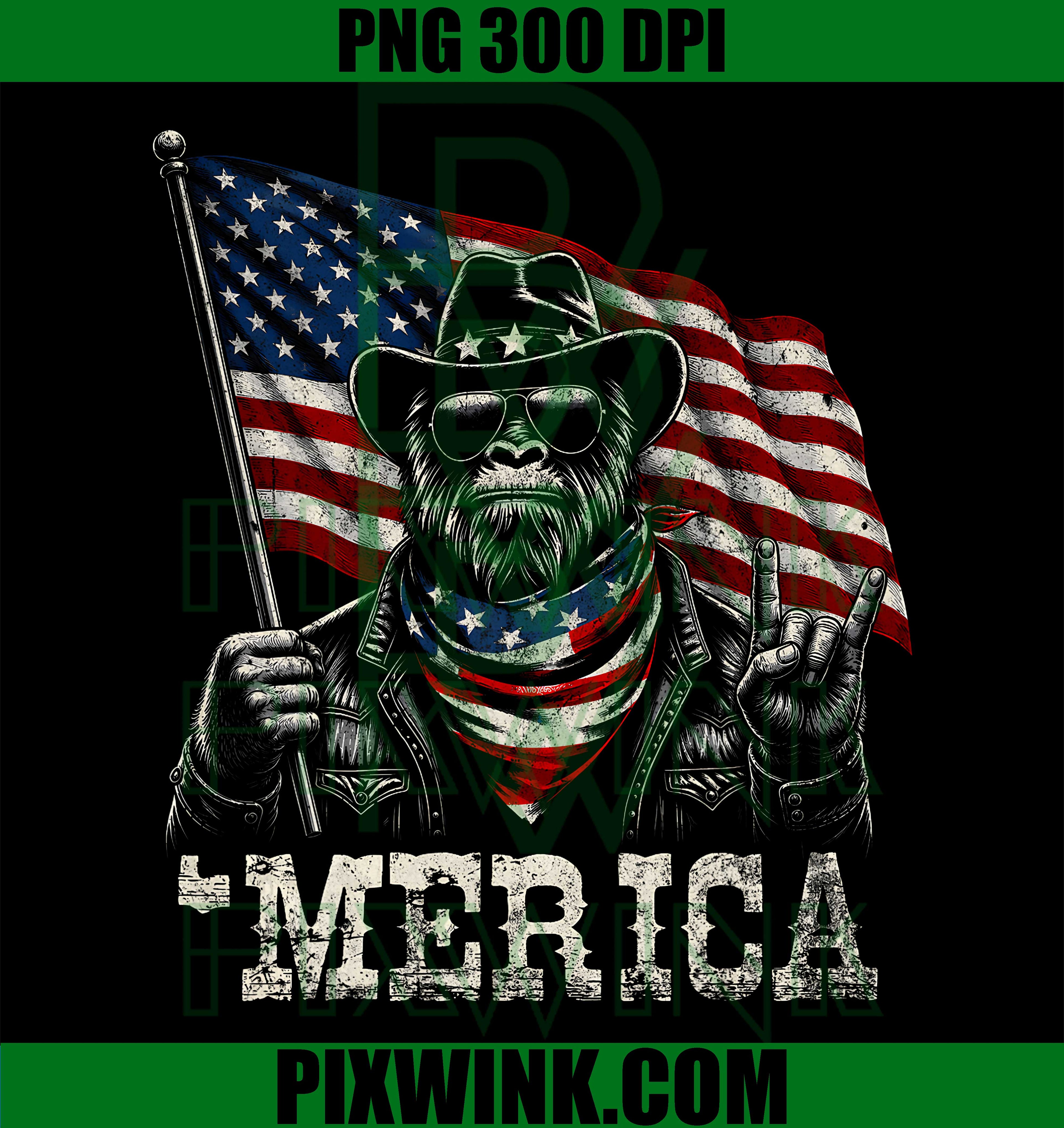 Cowboy Bigfoot Merica Rock Hand PNG, USA Flag Patriotic 4th July Graphic PNG
