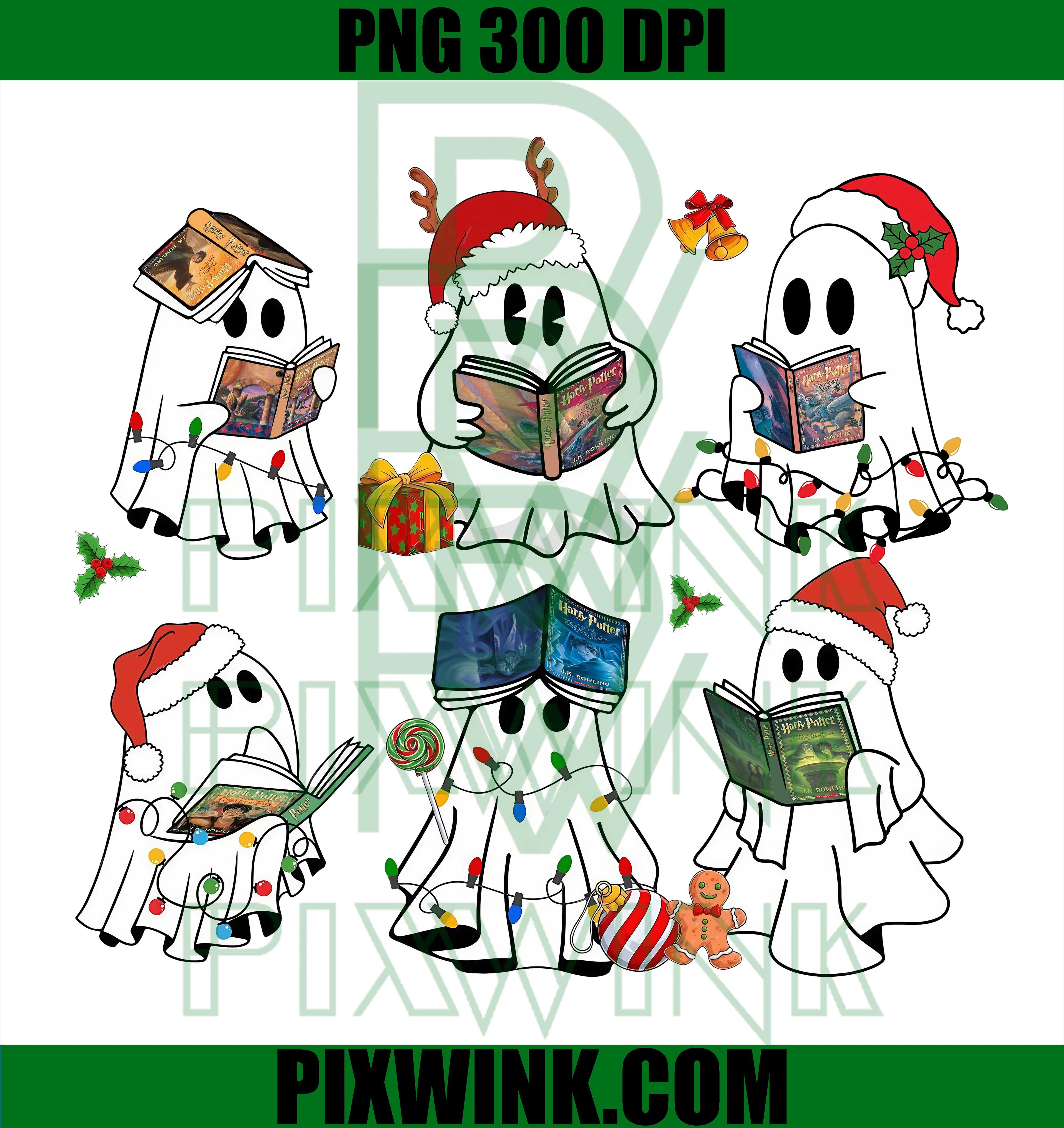 Christmas Ghost PNG, Holiday Bookish PNG, Cute Spooky Xmas PNG