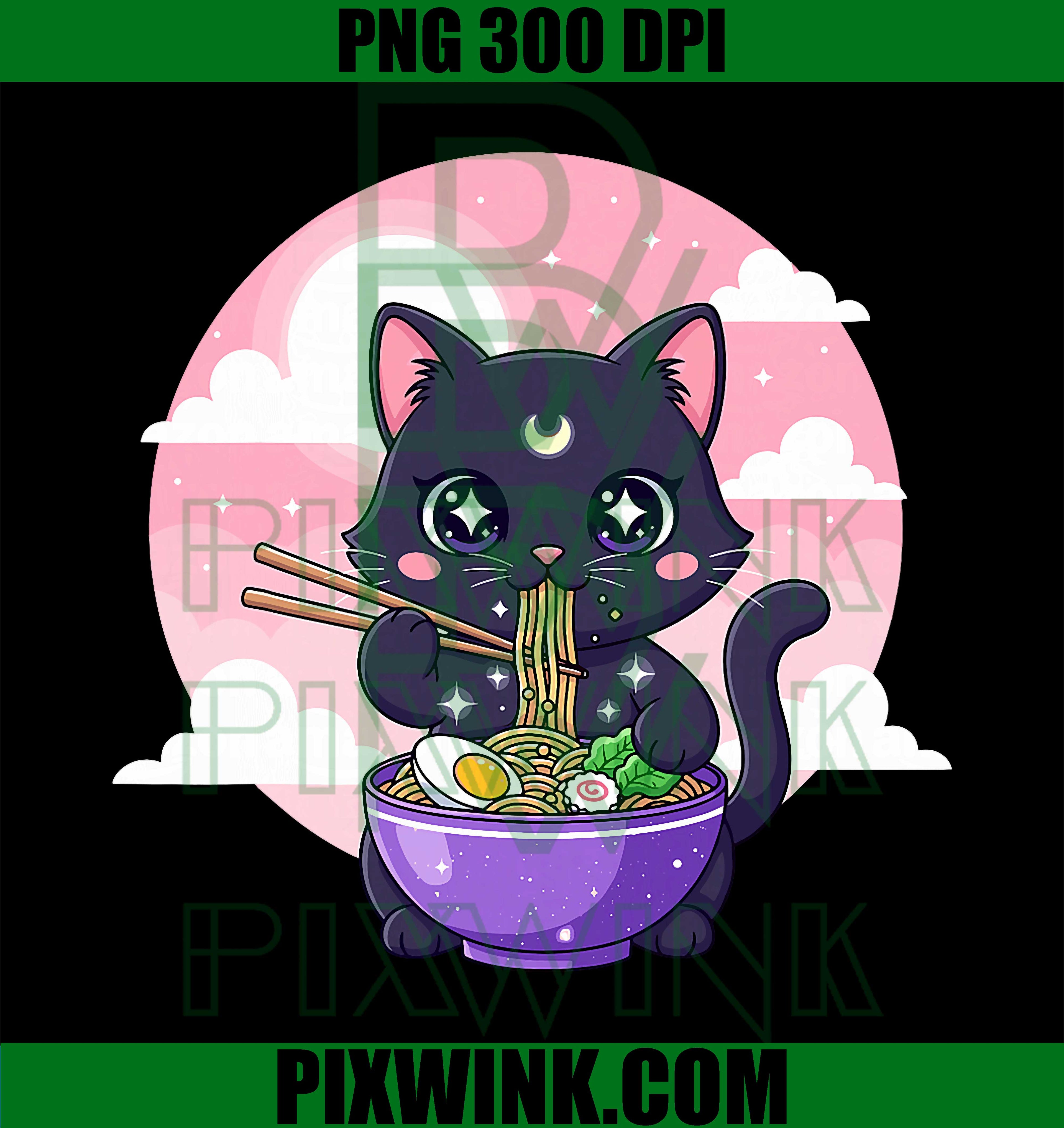 Anime Cat Ramen Japanese, Funny Graphic Kawaii Cat Lover PNG