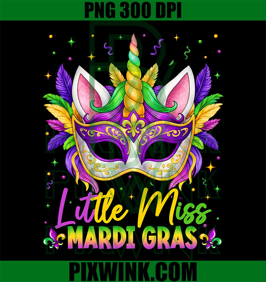 Little Miss Mardi Gras Princess Unicorn PNG
