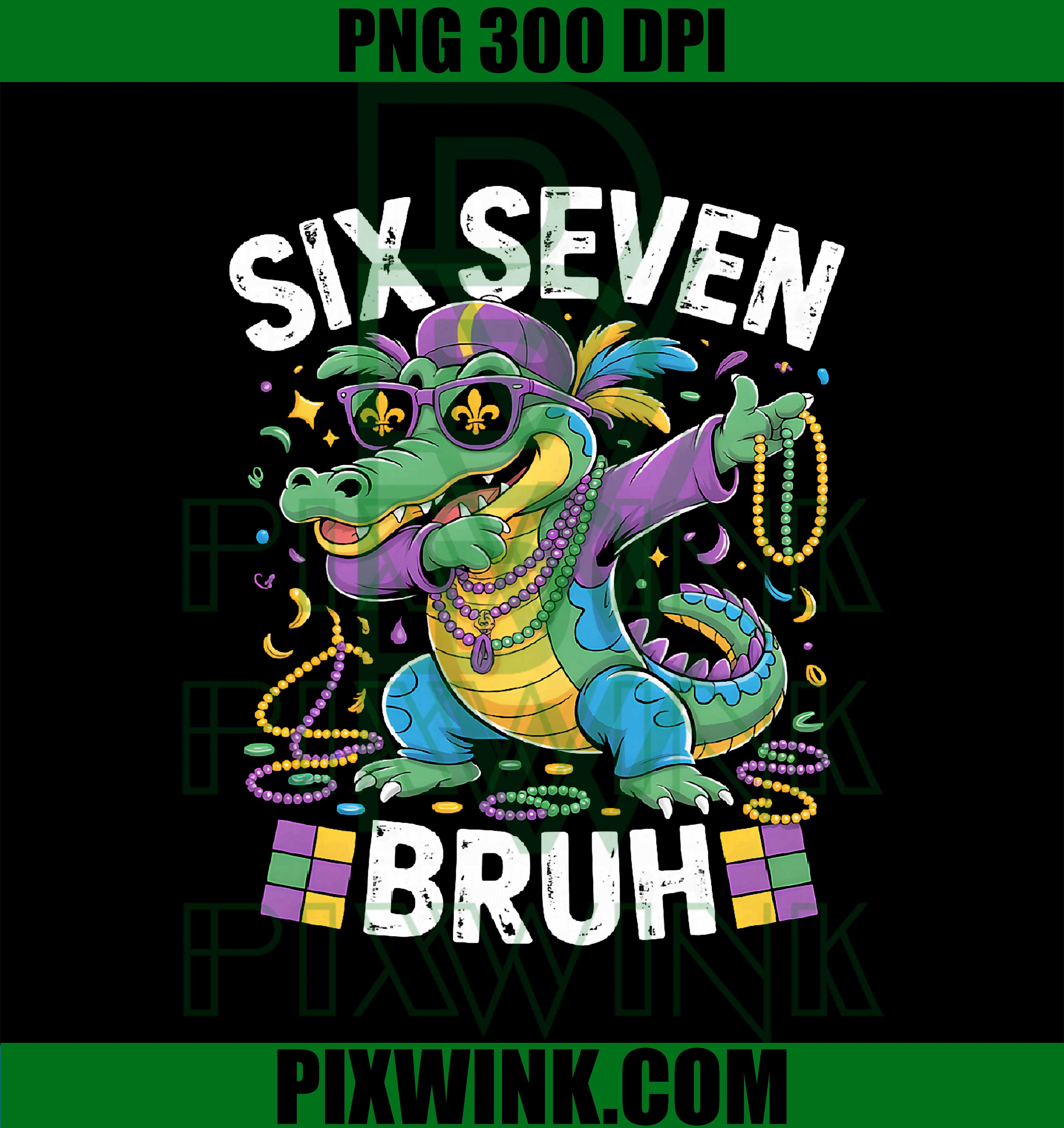 67 Six Seven Bruh Mardi Gras Alligator Beads Carnival Party PNG