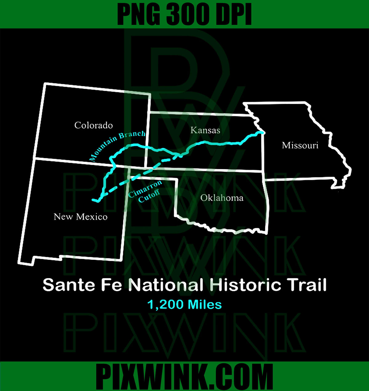 Route Map of The Santafe National Historic Trail Vintage PNG Design