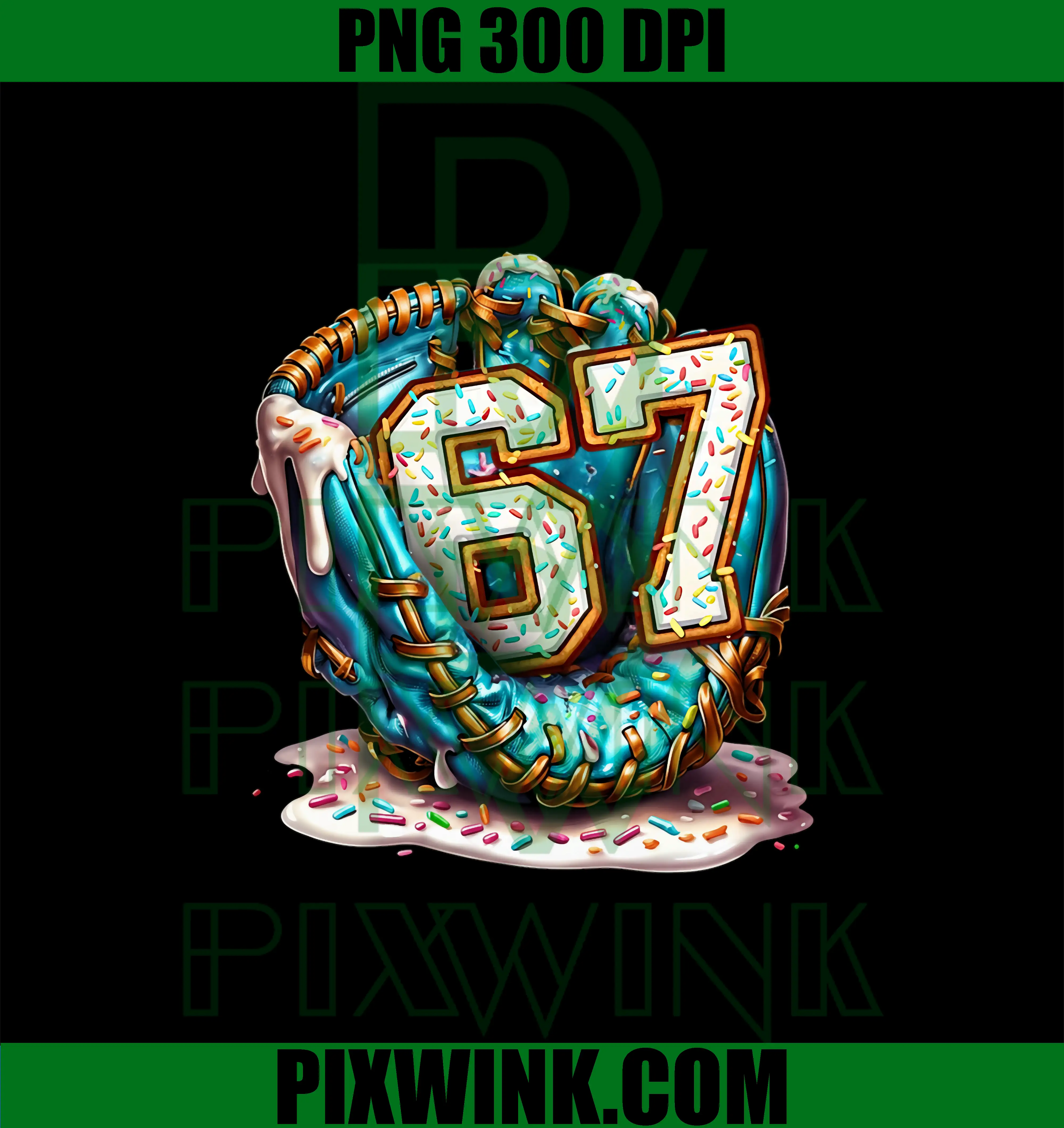 67 Ice Cream Drip Funny PNG, Six Seven Baseball PNG