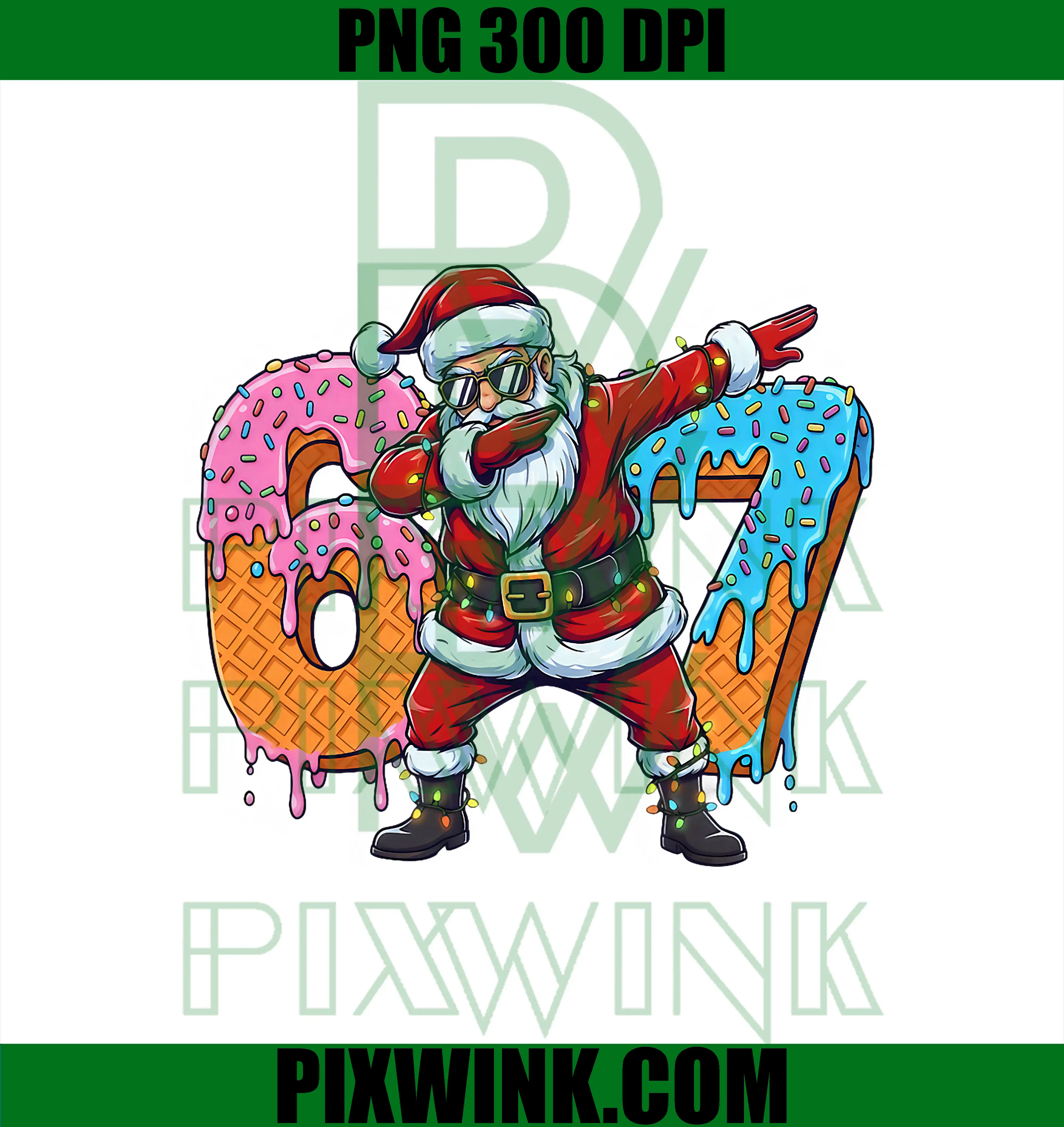 6 7 Ice Cream Drip Santa PNG, Six Seven Meme 67 Christmas PNG