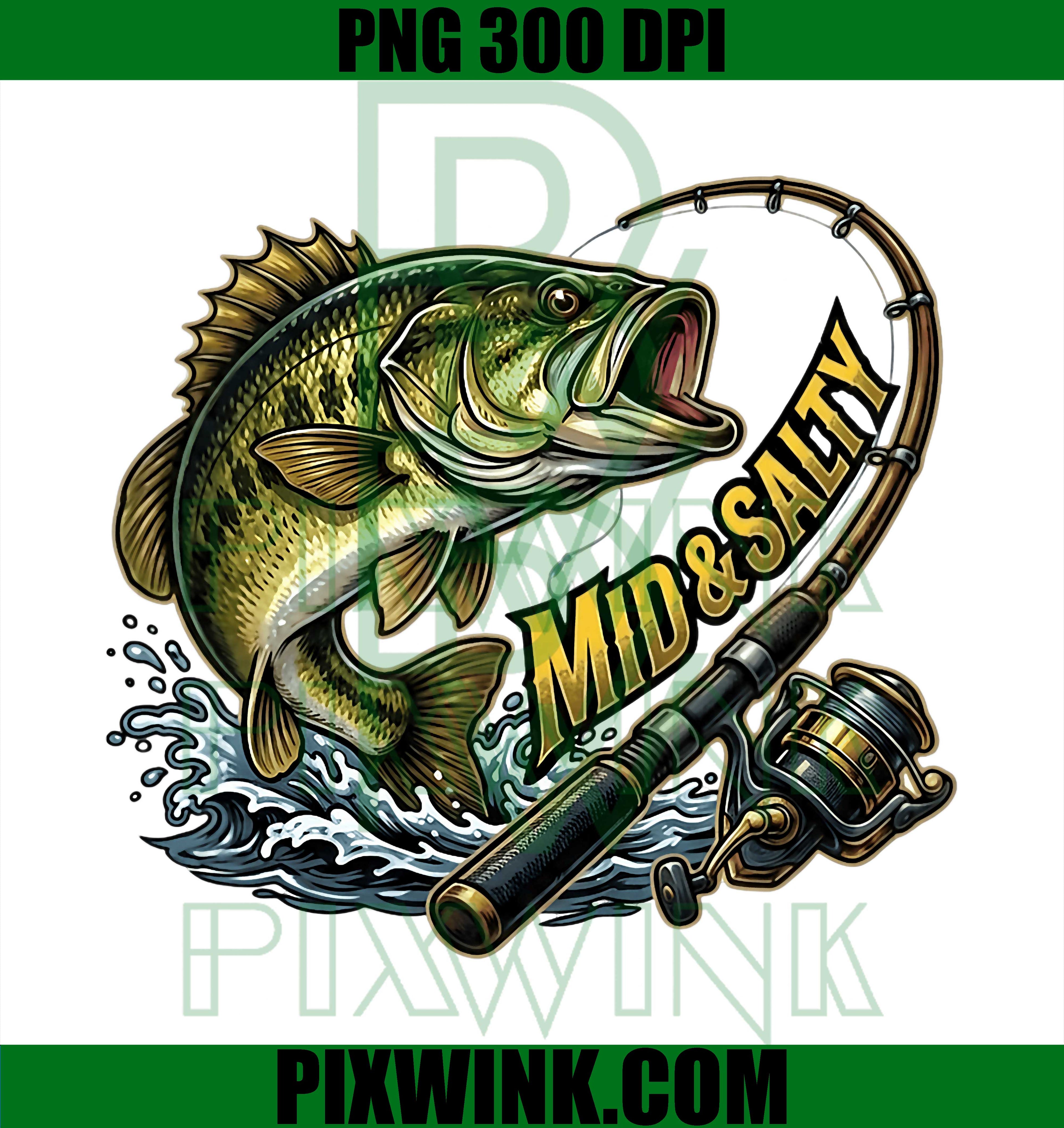 Mid And Salty Angry Bass Fishing PNG, Funny Fisherman Color Design PNG