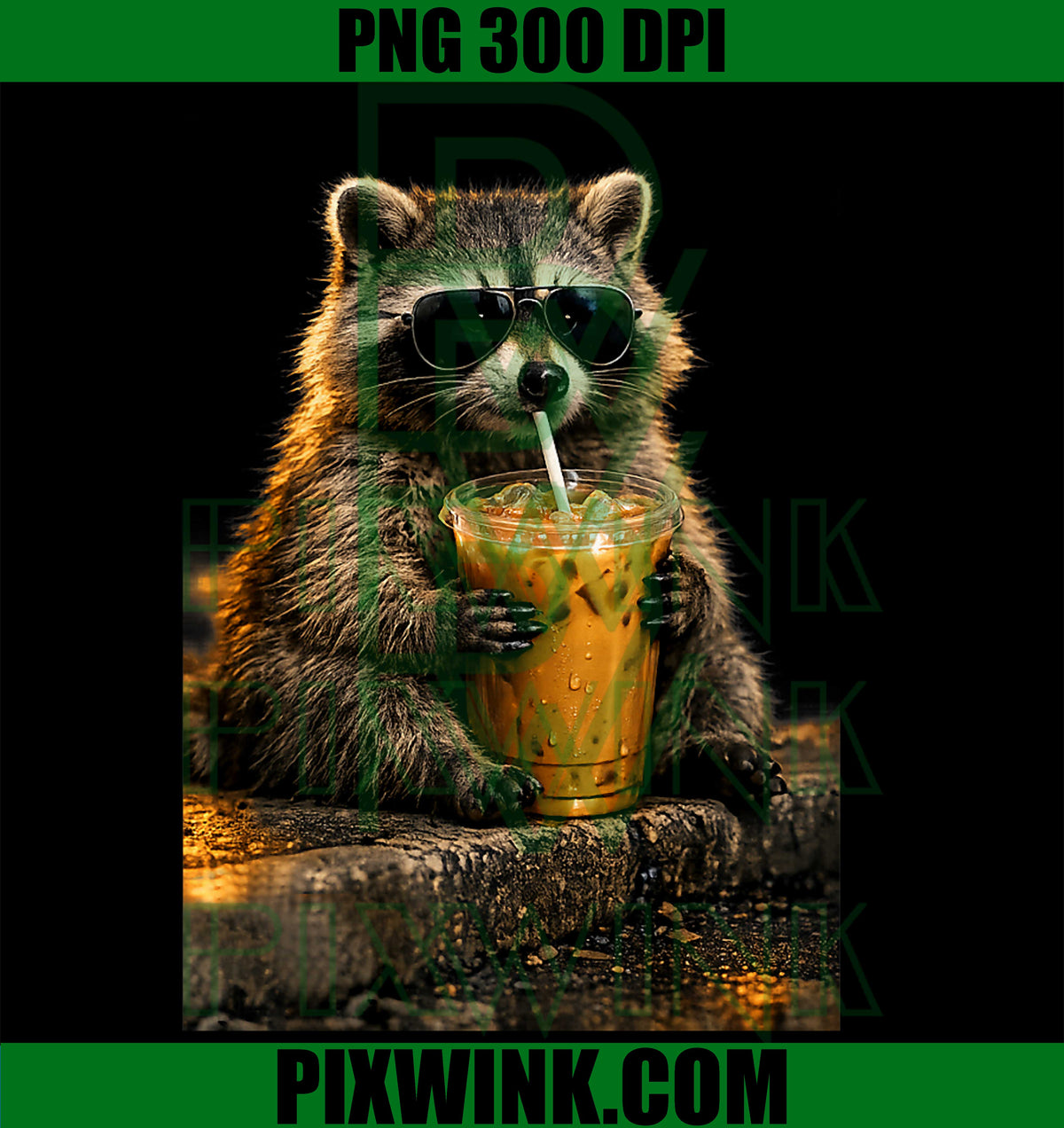 Raccoon Iced Coffee PNG, Funny Animal Meme PNG, Coffee Raccoon PNG
