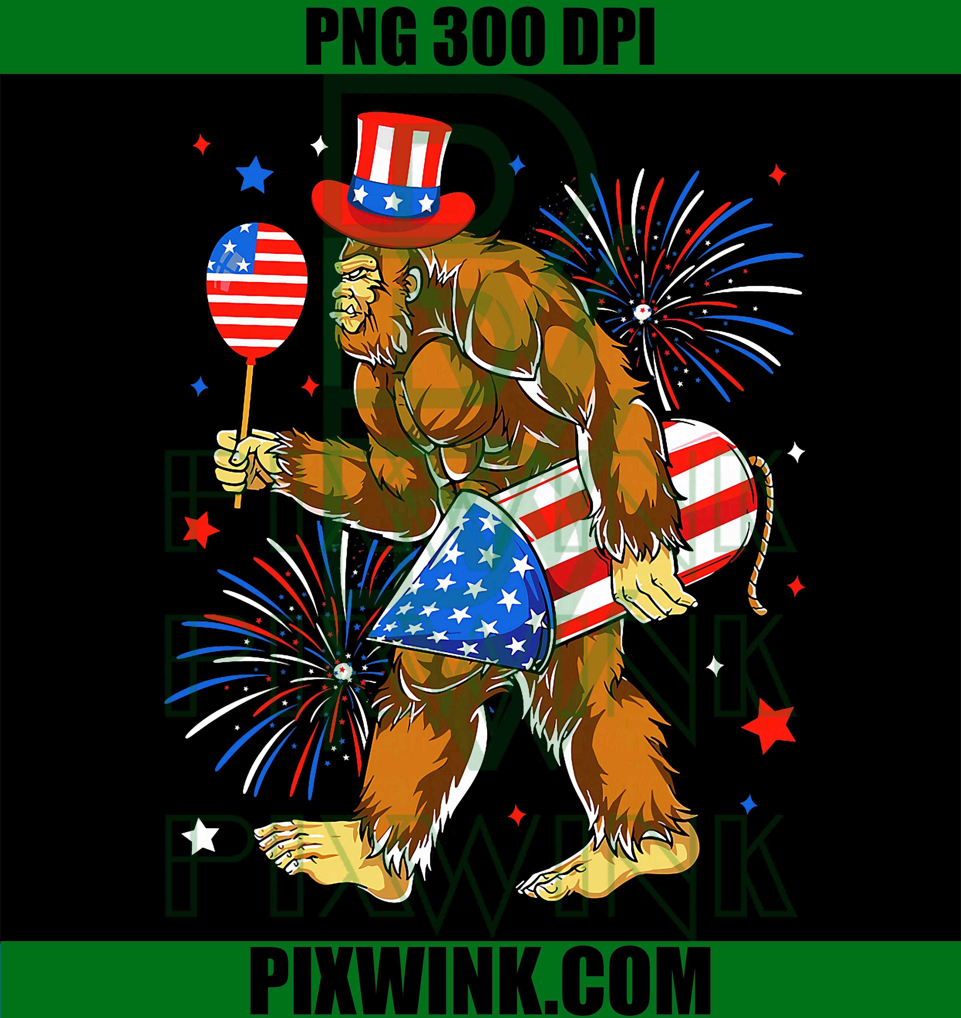 Bigfoot Firework PNG, American Flag Sasquatch PNG