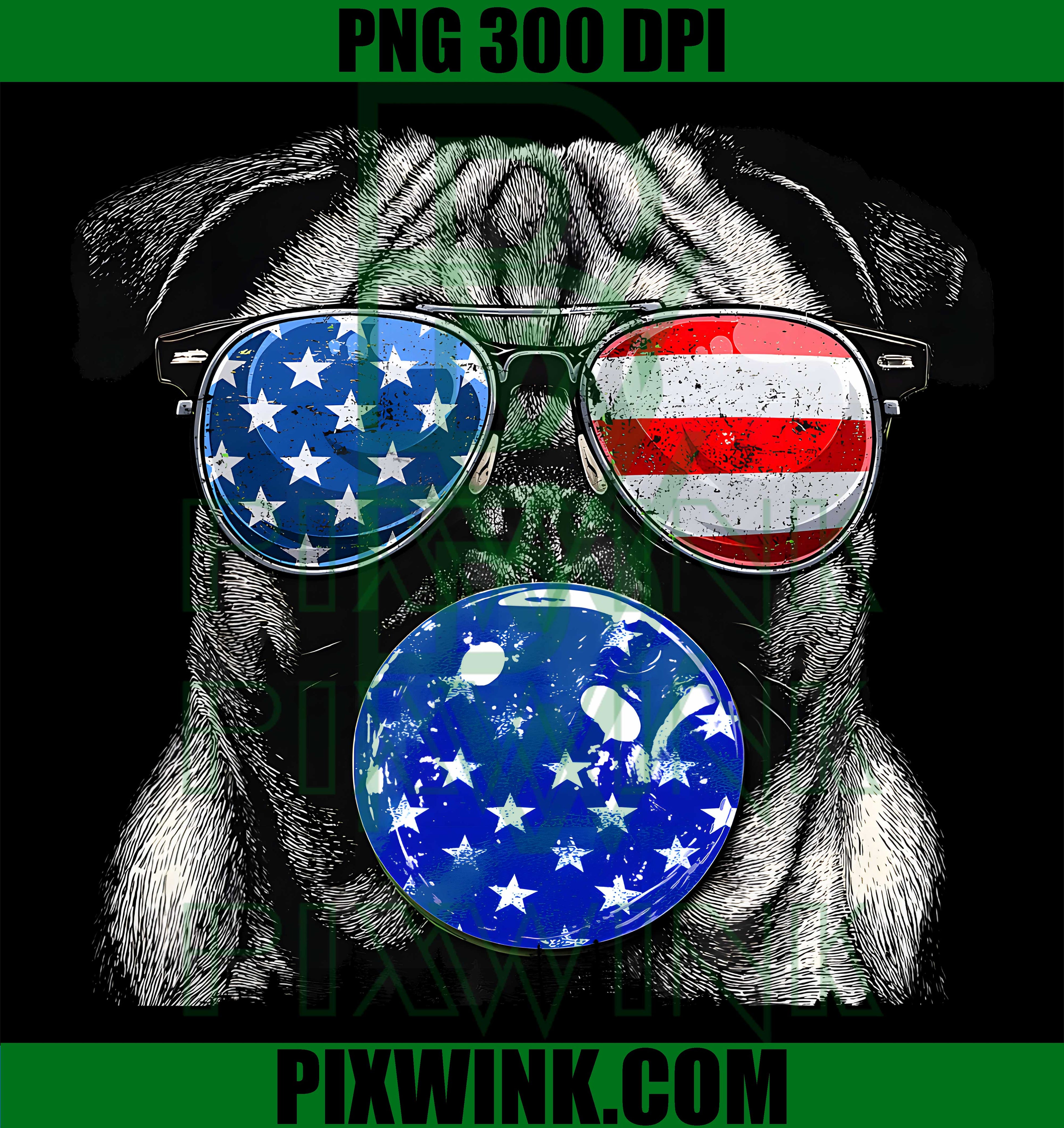 Cute Pug Wearing USA Flag Sunglasses PNG, Retro 4th Of July Graphic PNG